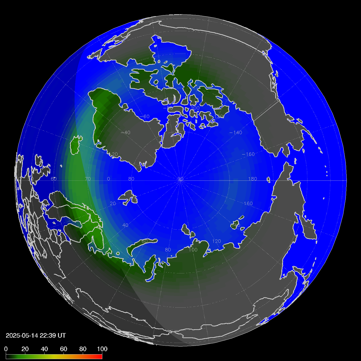 Northern lights (auroras) in the northern hemisphere