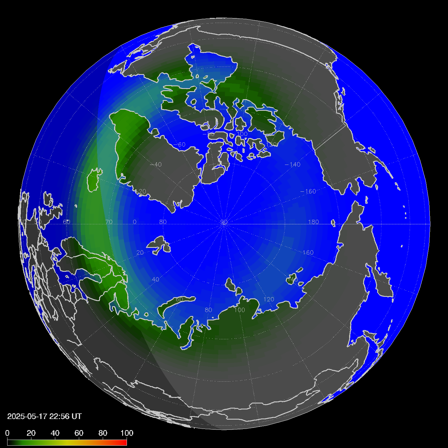 Northern lights (auroras) in the northern hemisphere