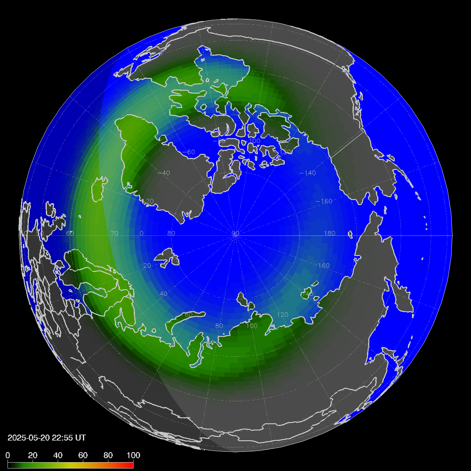 Northern lights (auroras) in the northern hemisphere