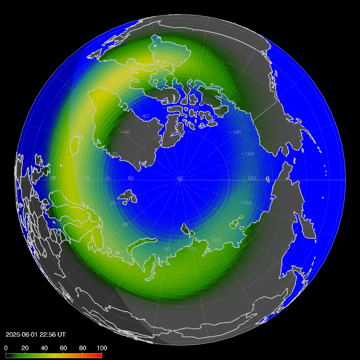 Northern lights (auroras) in the northern hemisphere