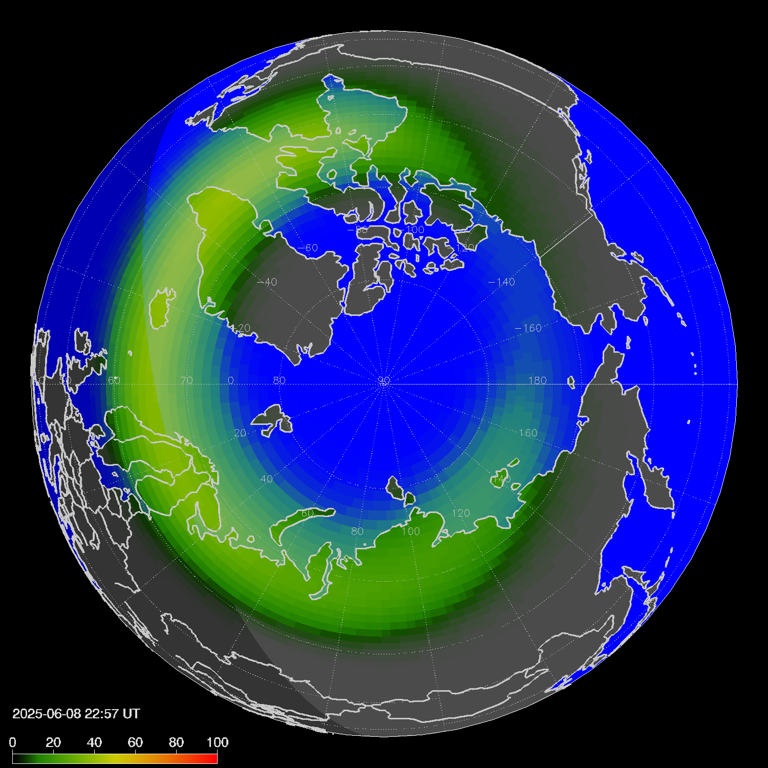 Northern lights (auroras) in the northern hemisphere