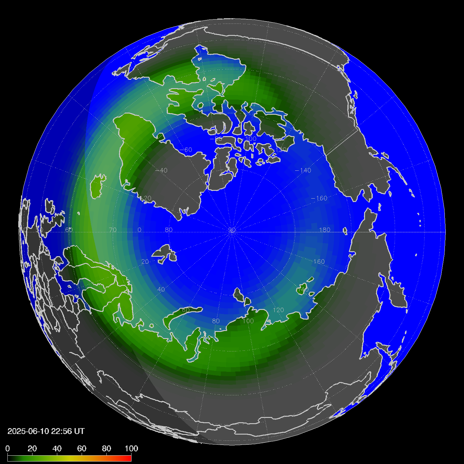 Northern lights (auroras) in the northern hemisphere