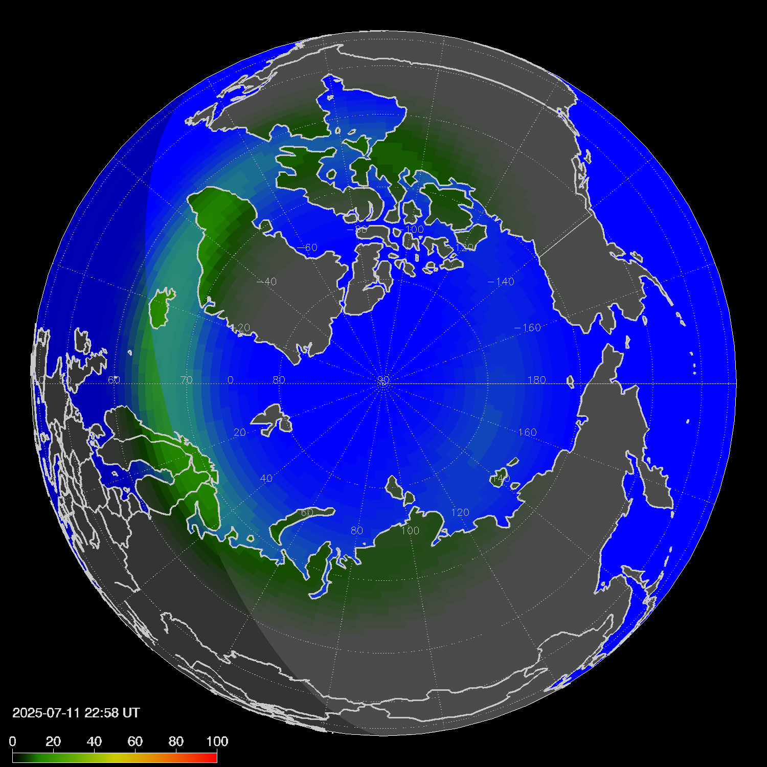 Northern lights (auroras) in the northern hemisphere