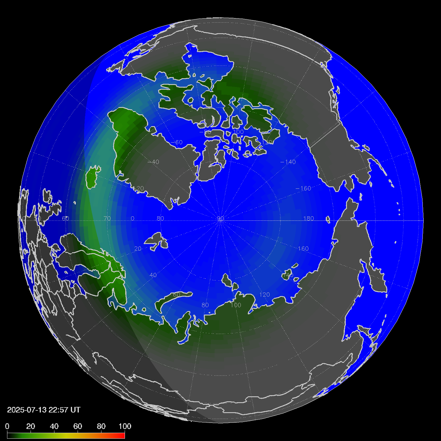Northern lights (auroras) in the northern hemisphere