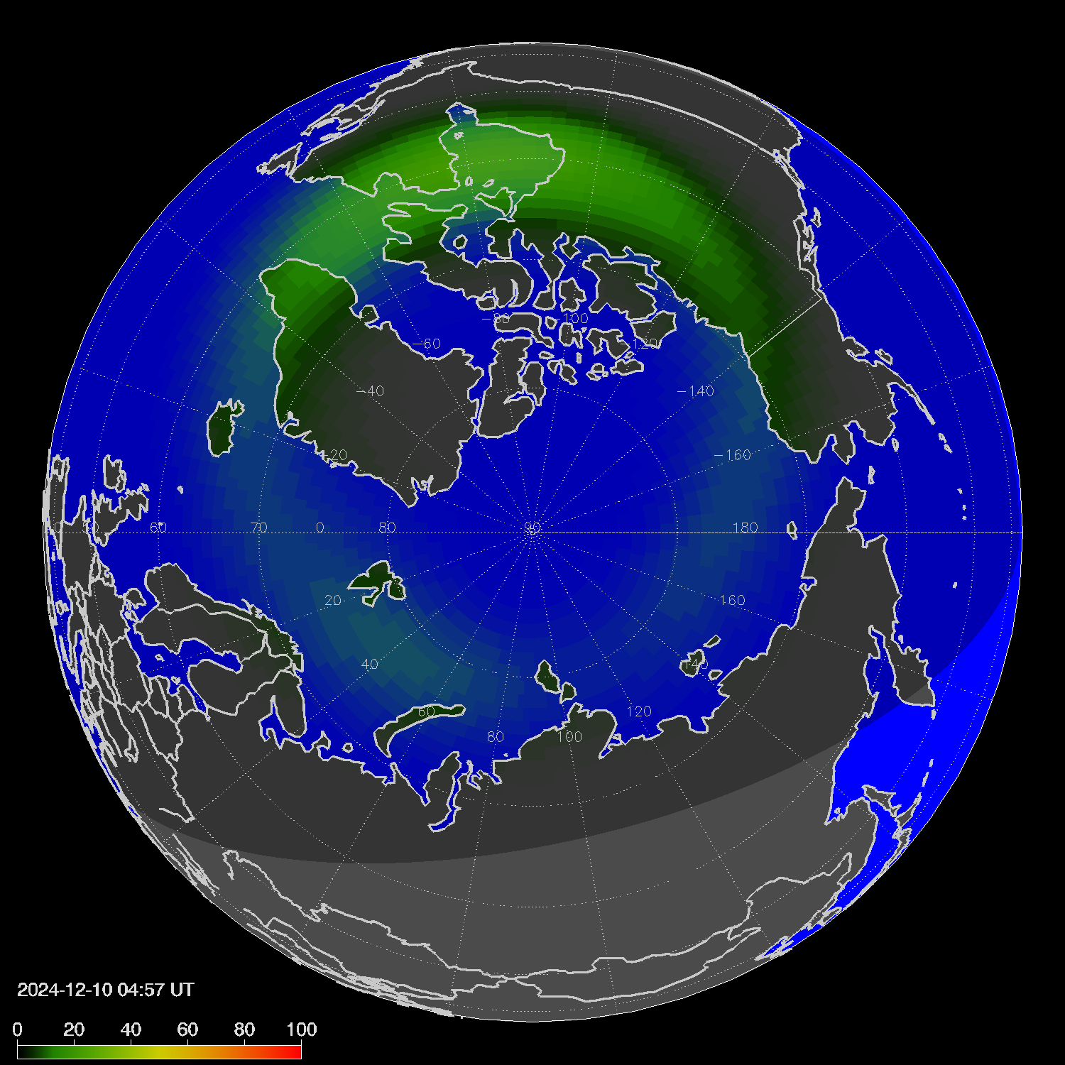 Northern lights (auroras) in the northern hemisphere