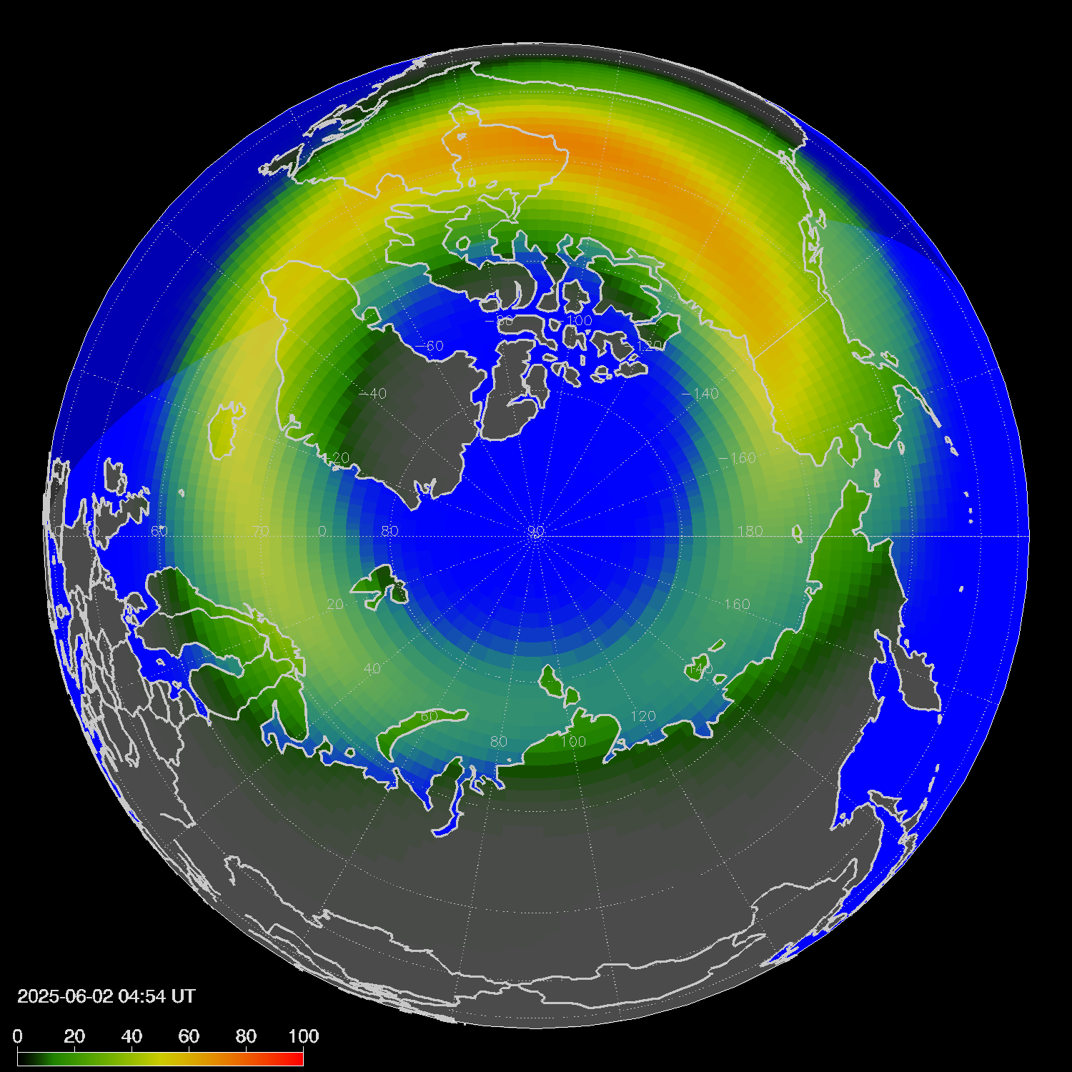 Northern lights (auroras) in the northern hemisphere