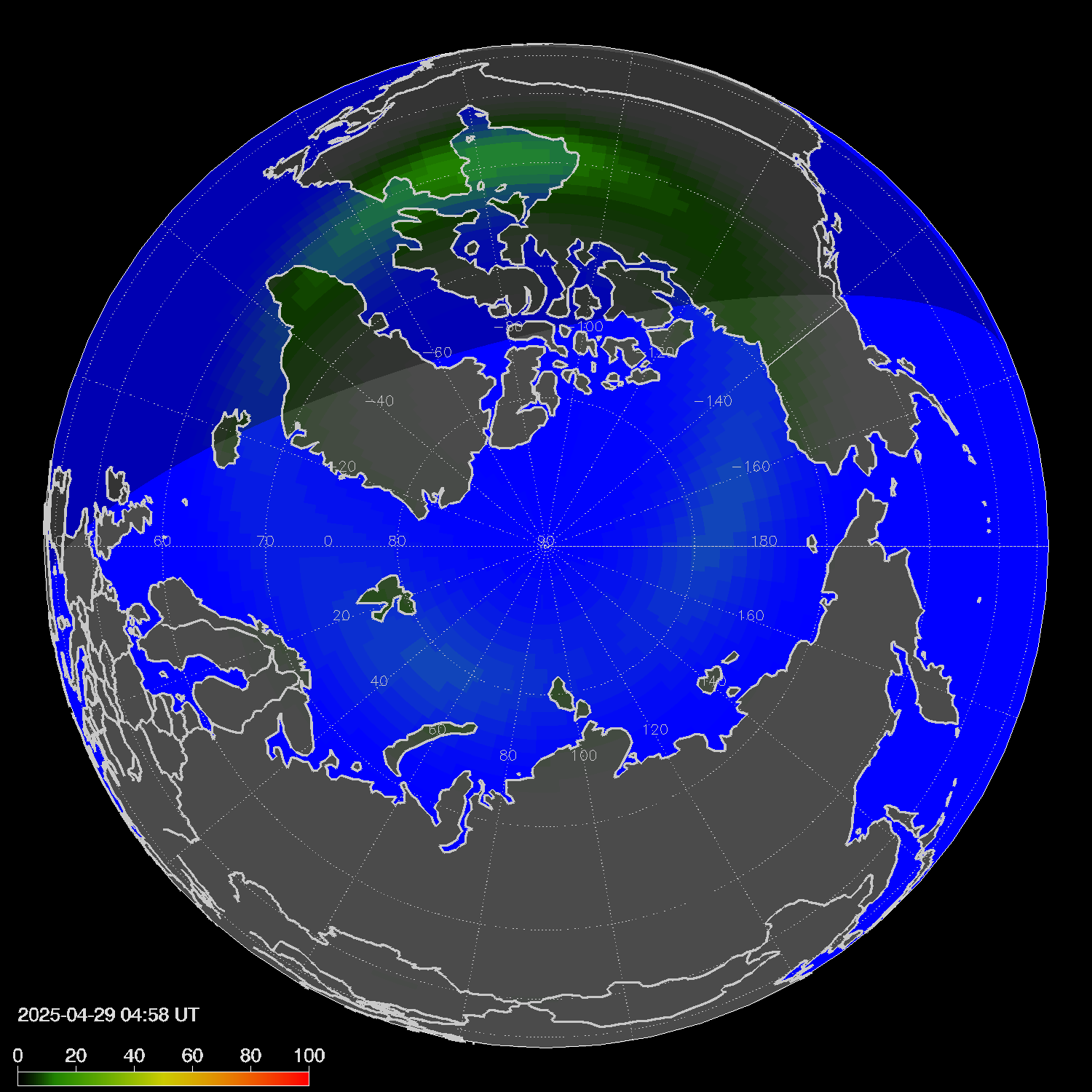 Northern lights (auroras) in the northern hemisphere