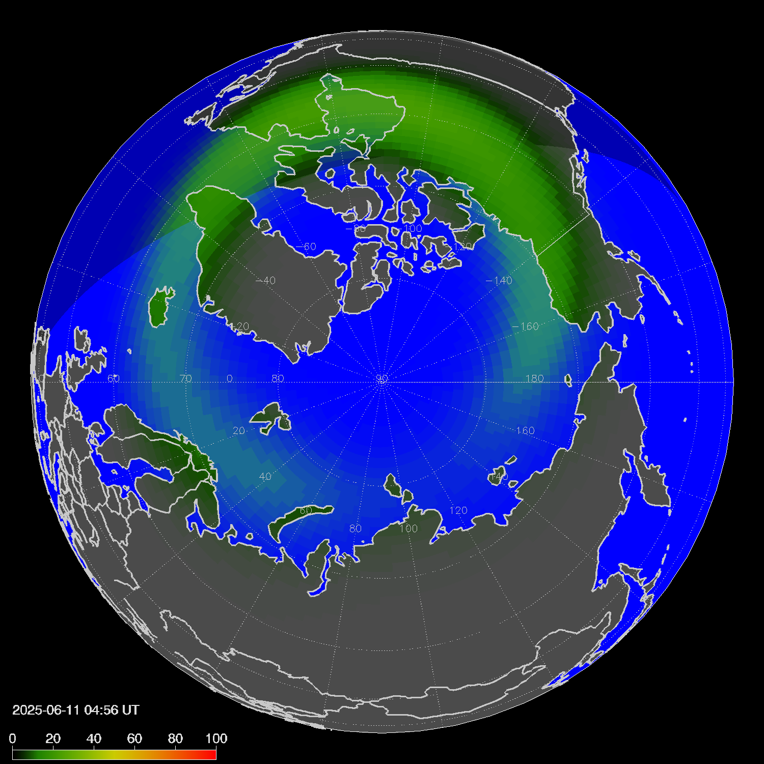 Northern lights (auroras) in the northern hemisphere