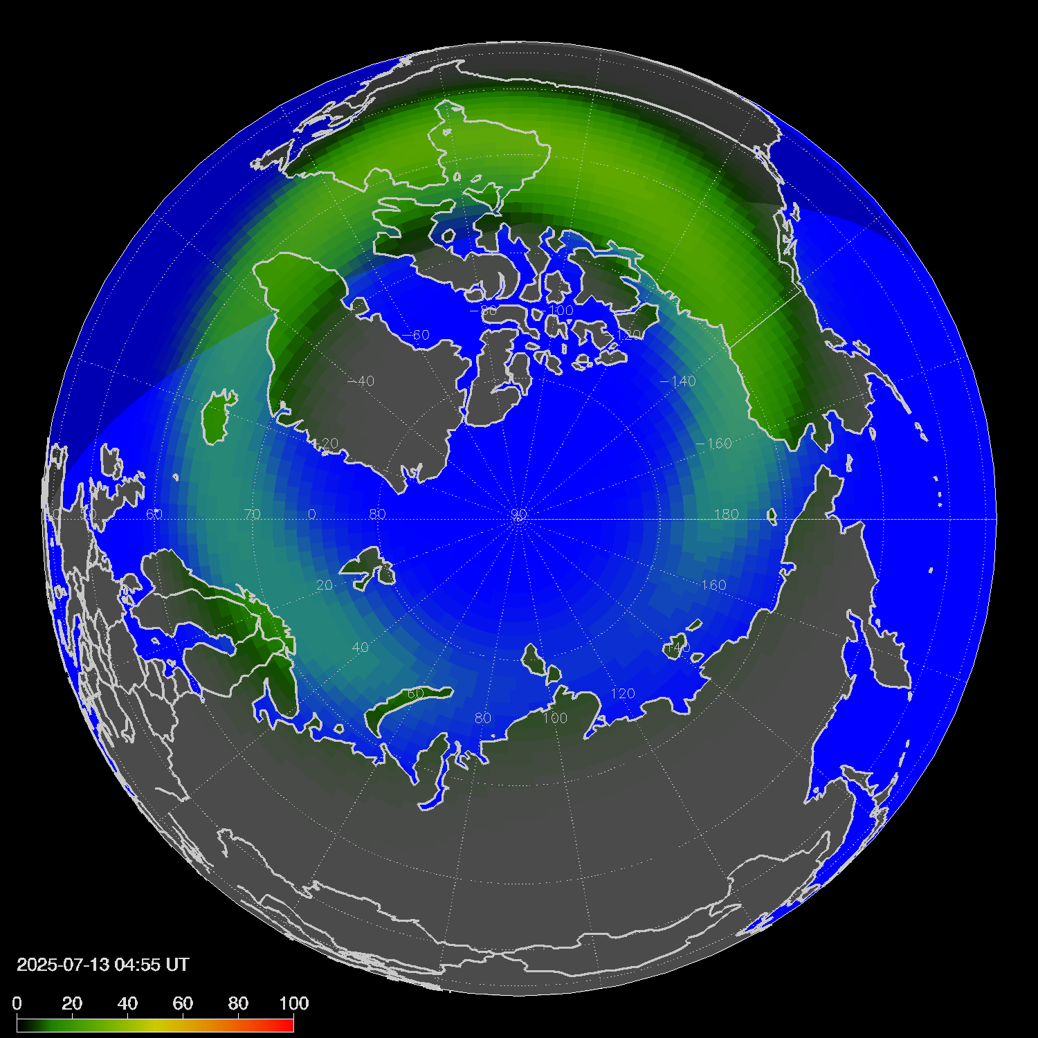 Northern lights (auroras) in the northern hemisphere