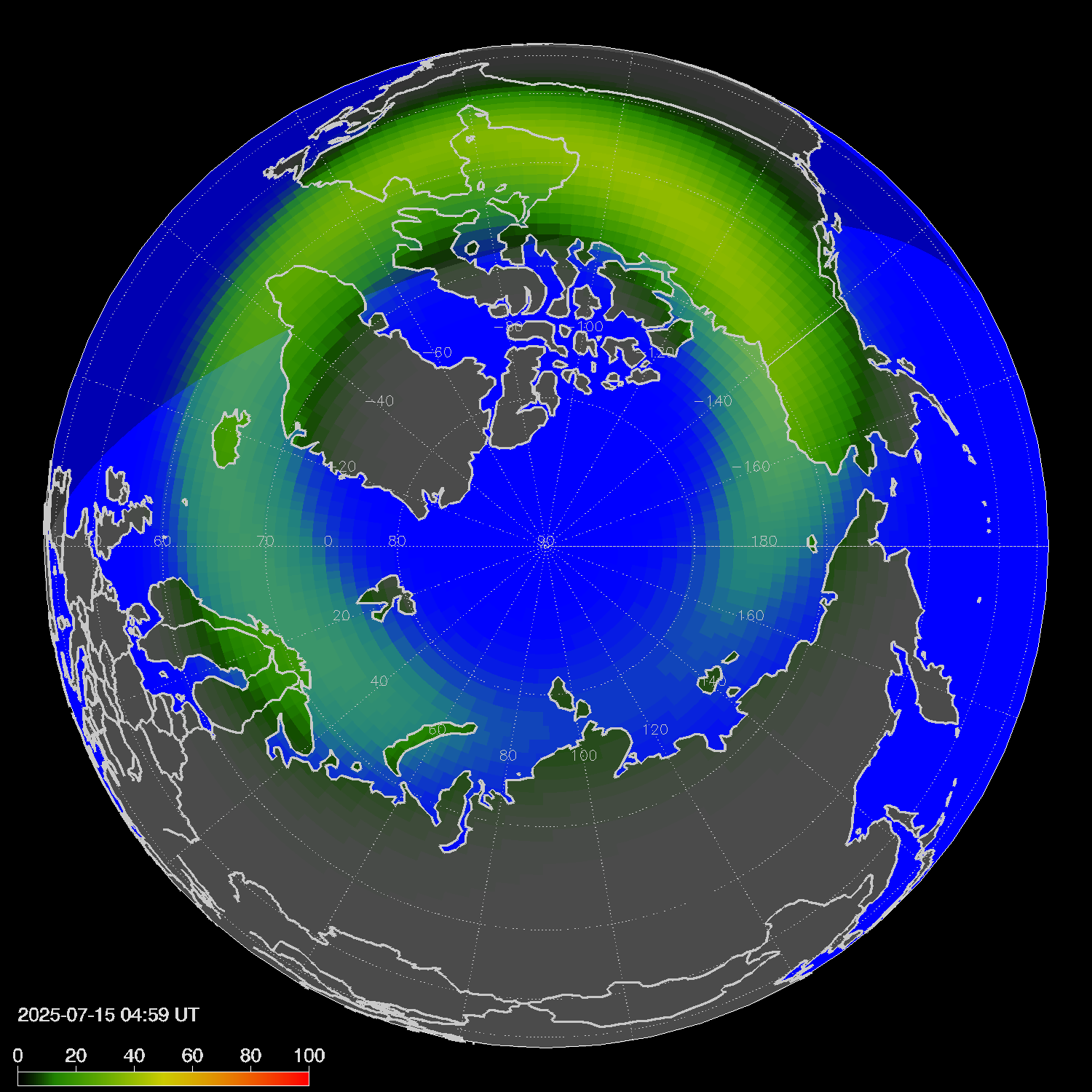 Northern lights (auroras) in the northern hemisphere