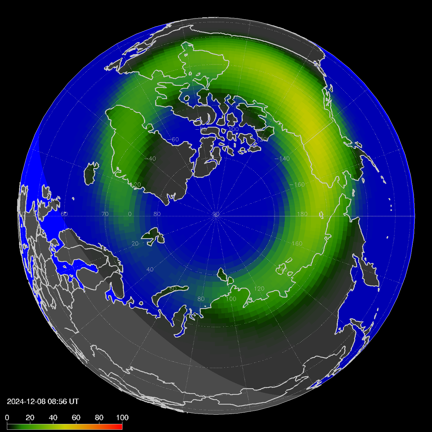 Northern lights (auroras) in the northern hemisphere