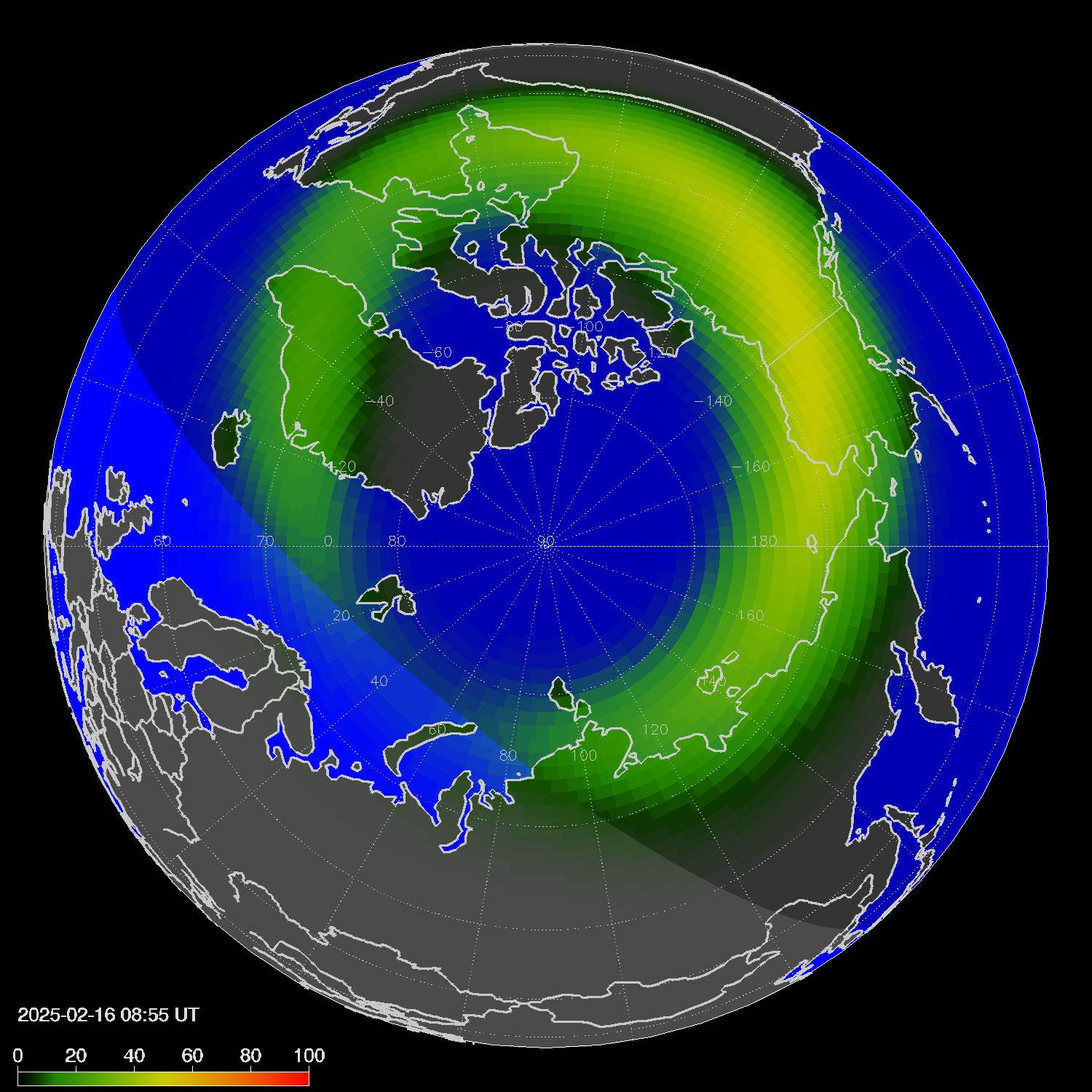 Northern lights (auroras) in the northern hemisphere