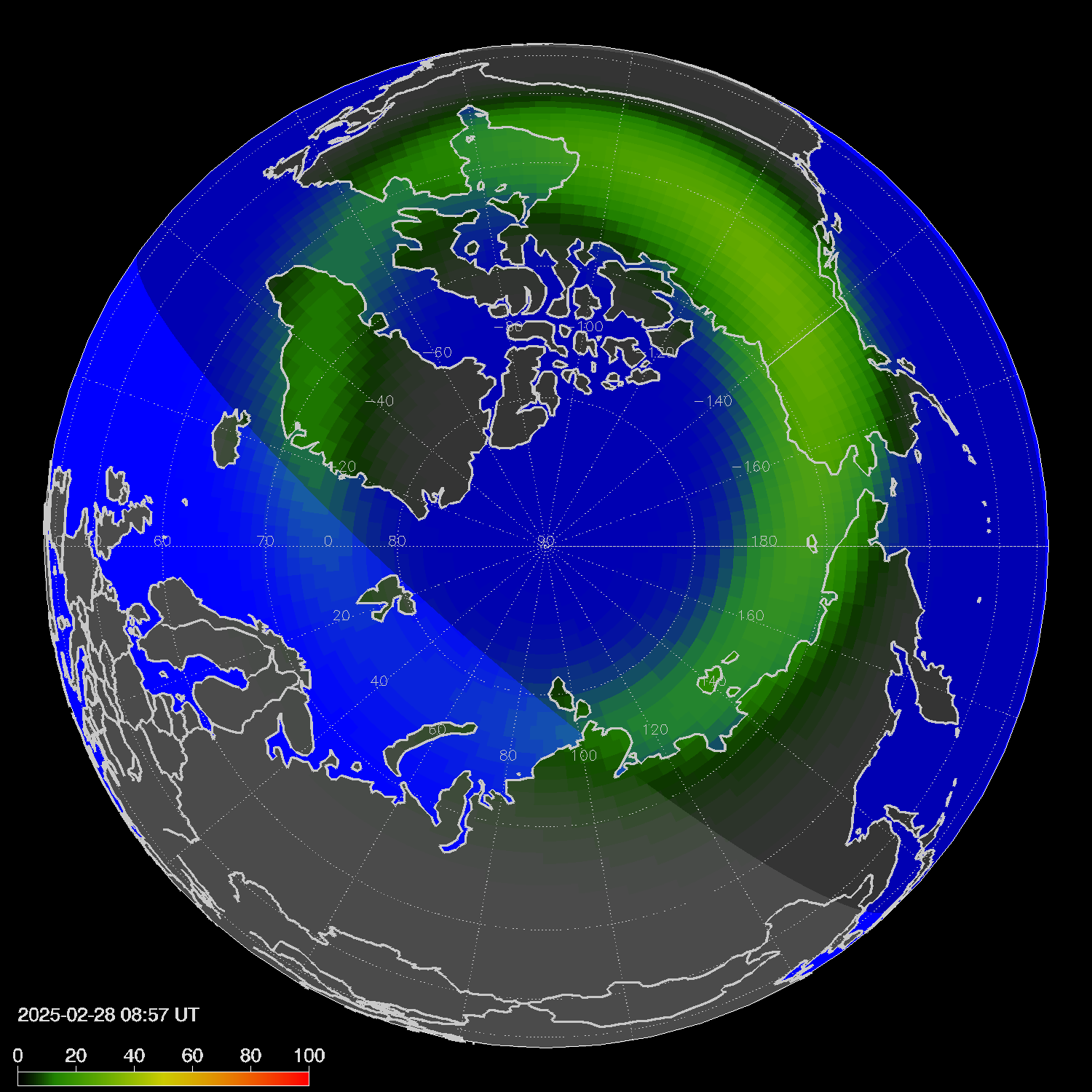 Northern lights (auroras) in the northern hemisphere