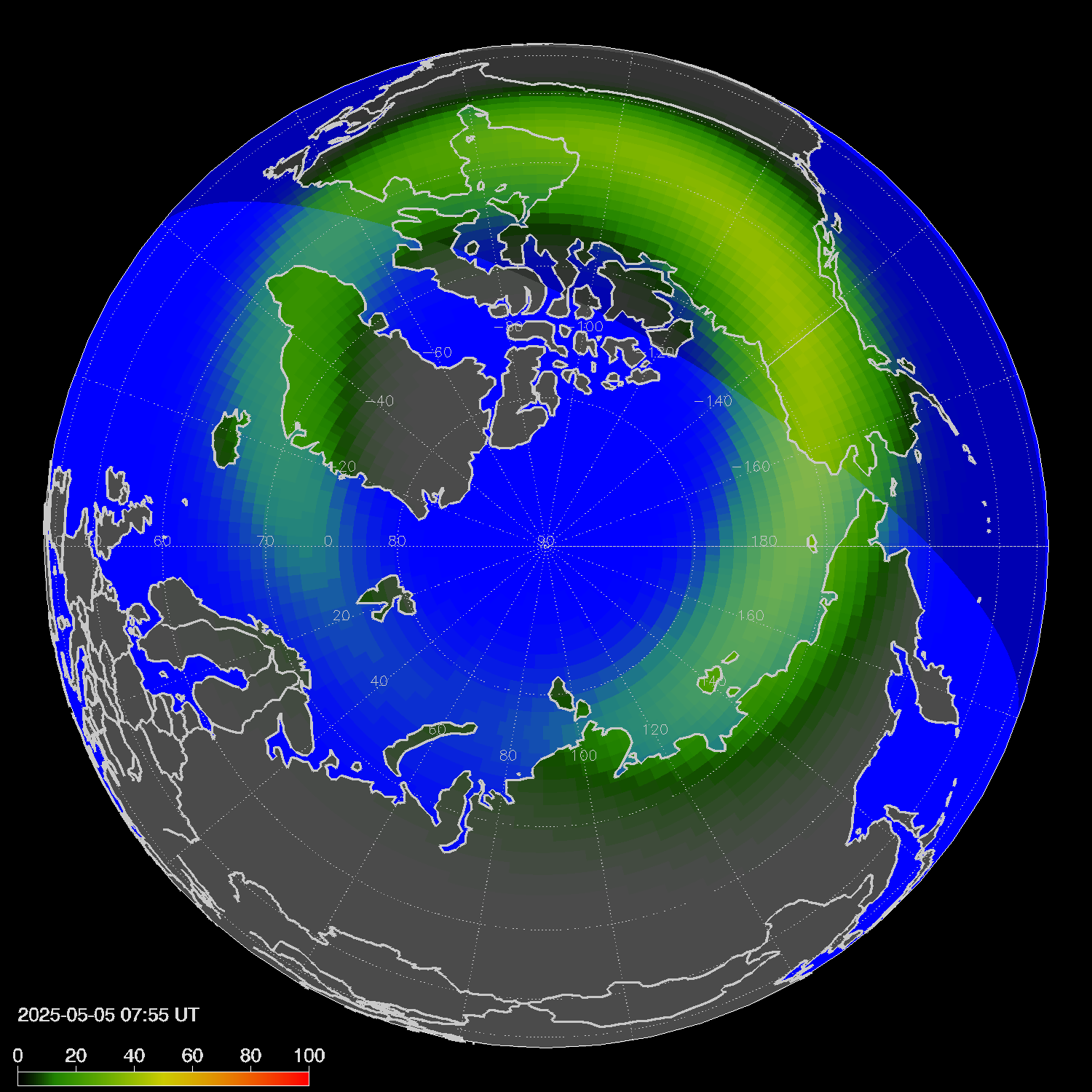 Northern lights (auroras) in the northern hemisphere