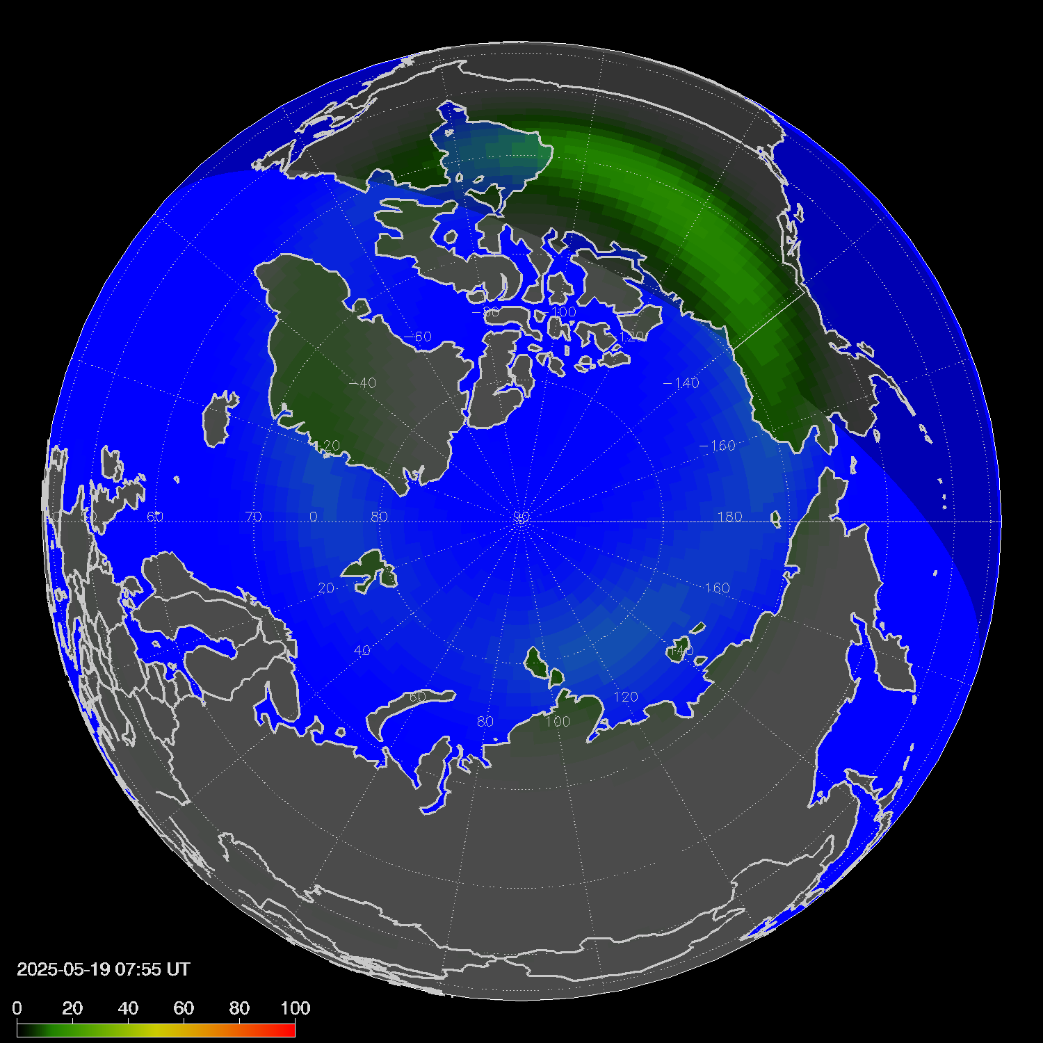 Northern lights (auroras) in the northern hemisphere
