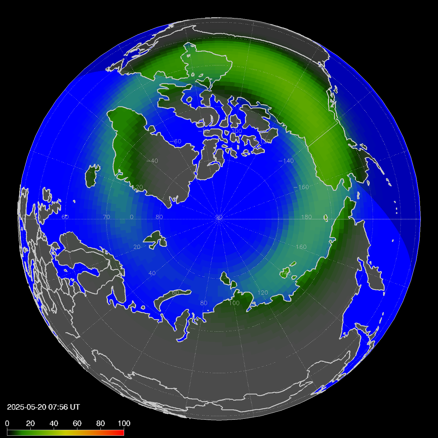 Northern lights (auroras) in the northern hemisphere