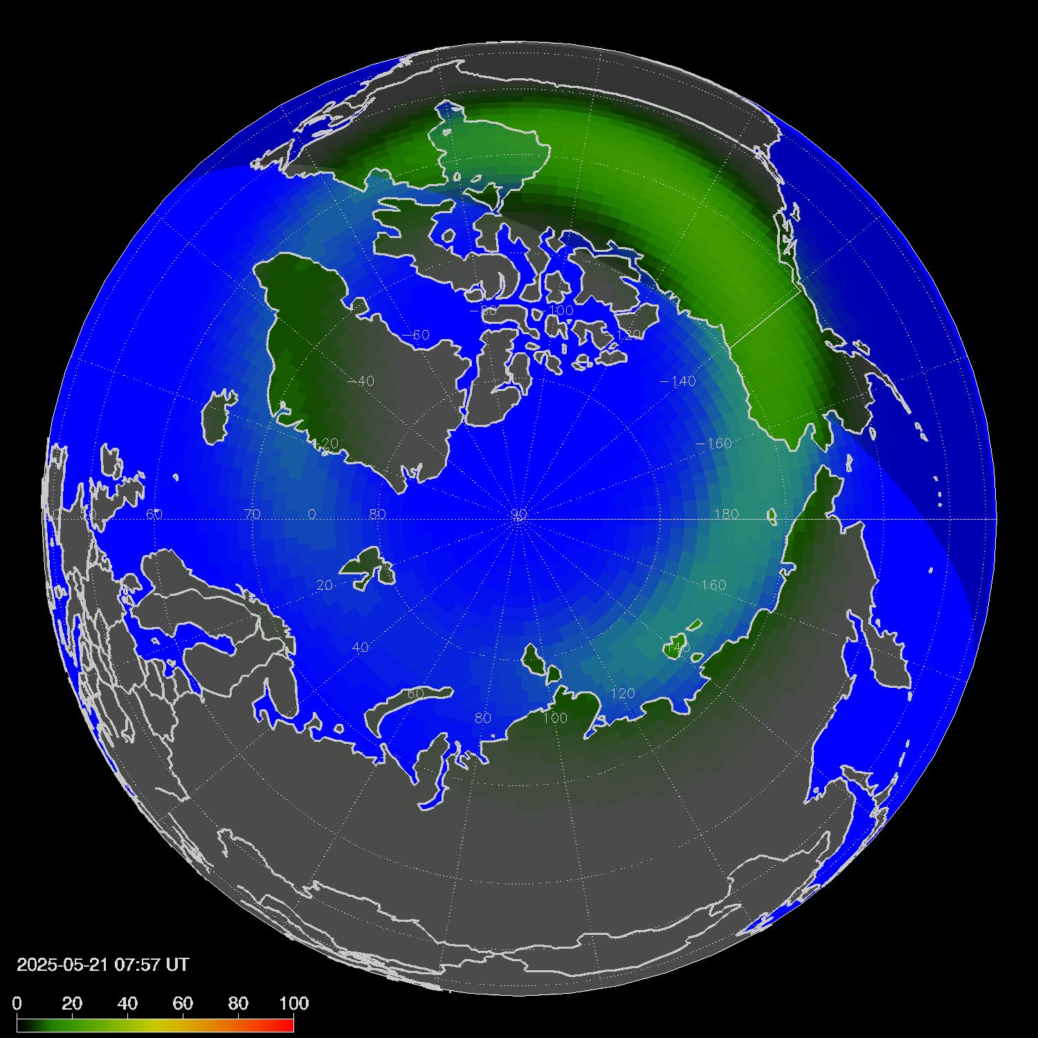 Northern lights (auroras) in the northern hemisphere
