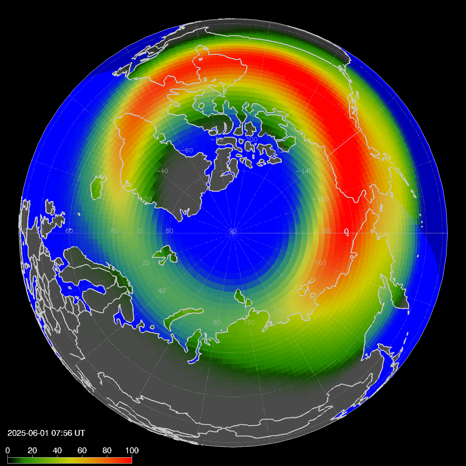 Northern lights (auroras) in the northern hemisphere