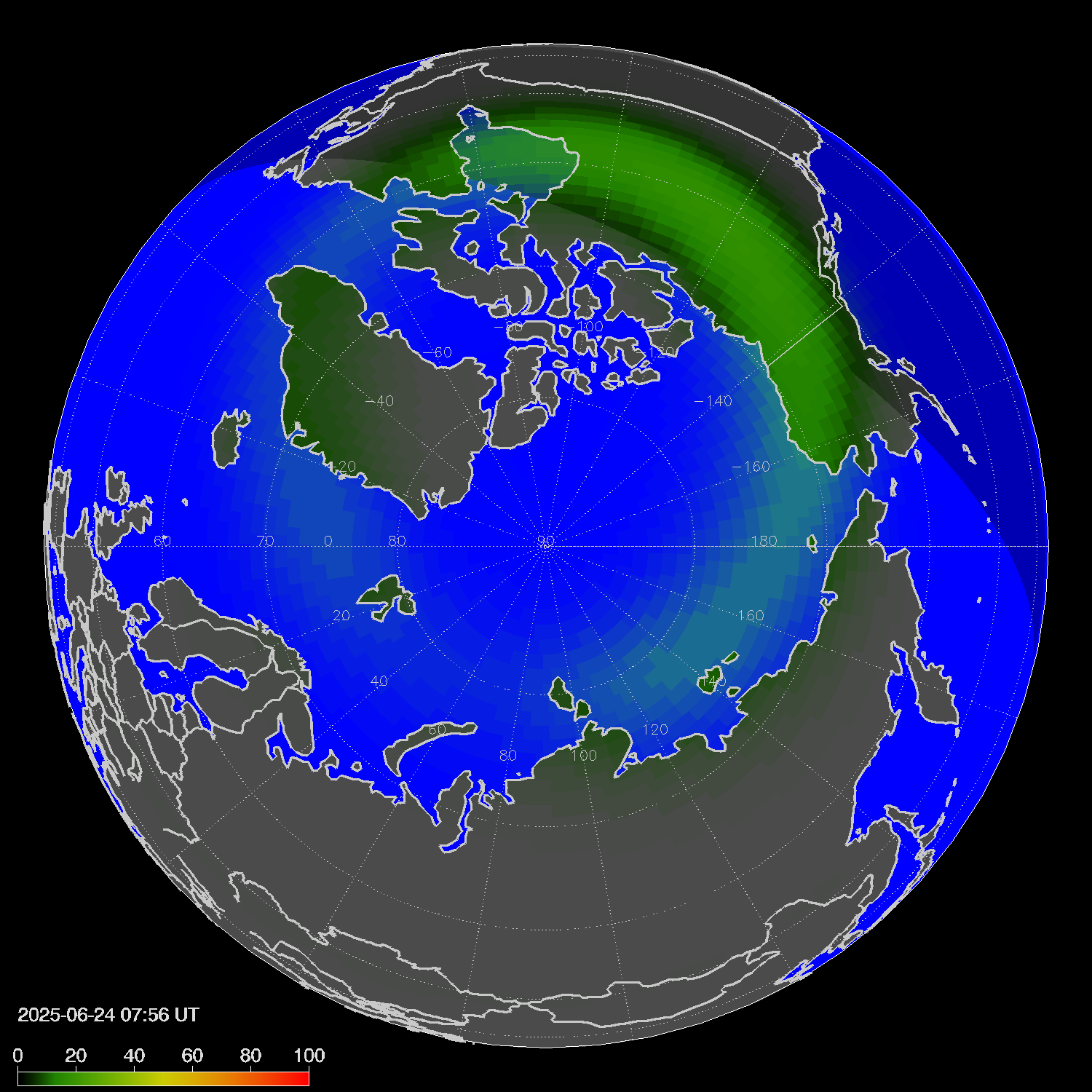 Northern lights (auroras) in the northern hemisphere