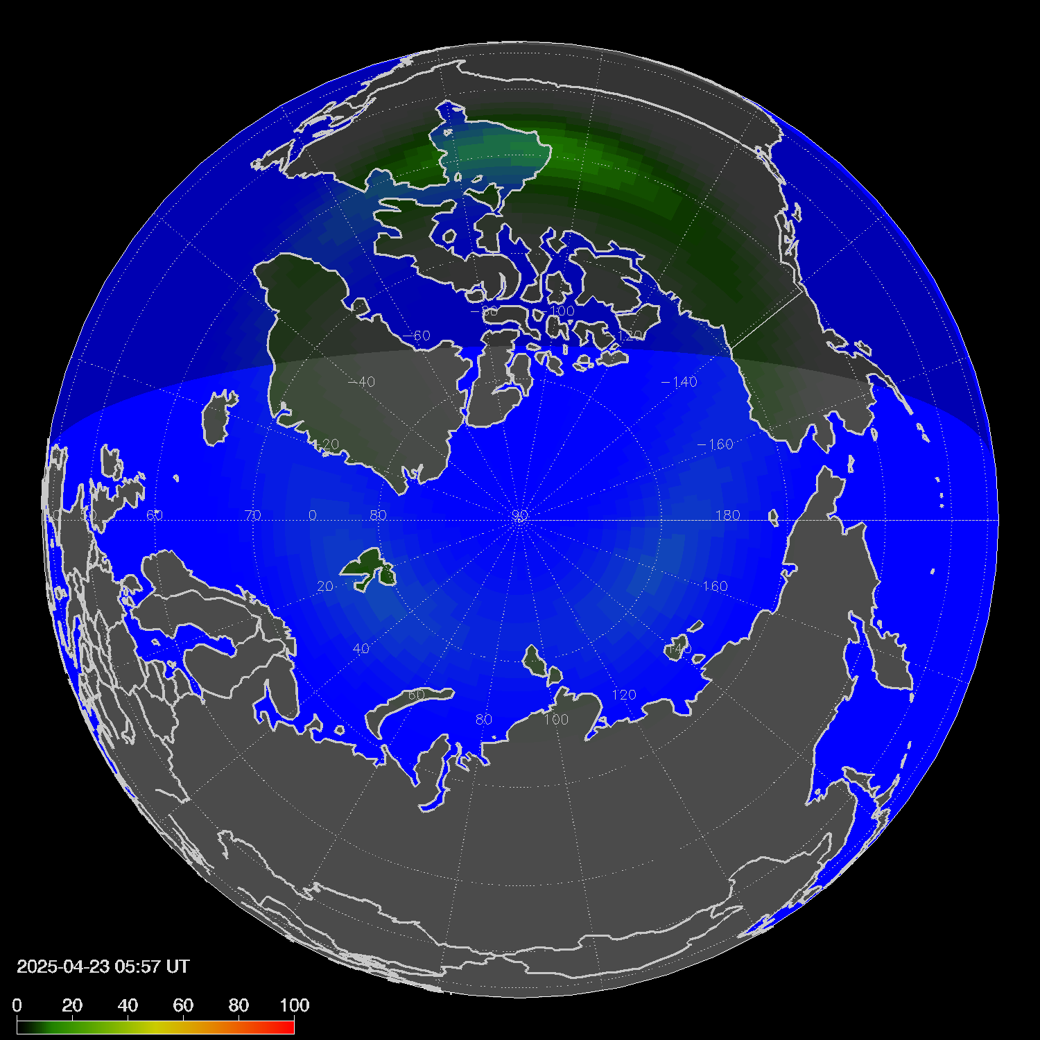 Northern lights (auroras) in the northern hemisphere
