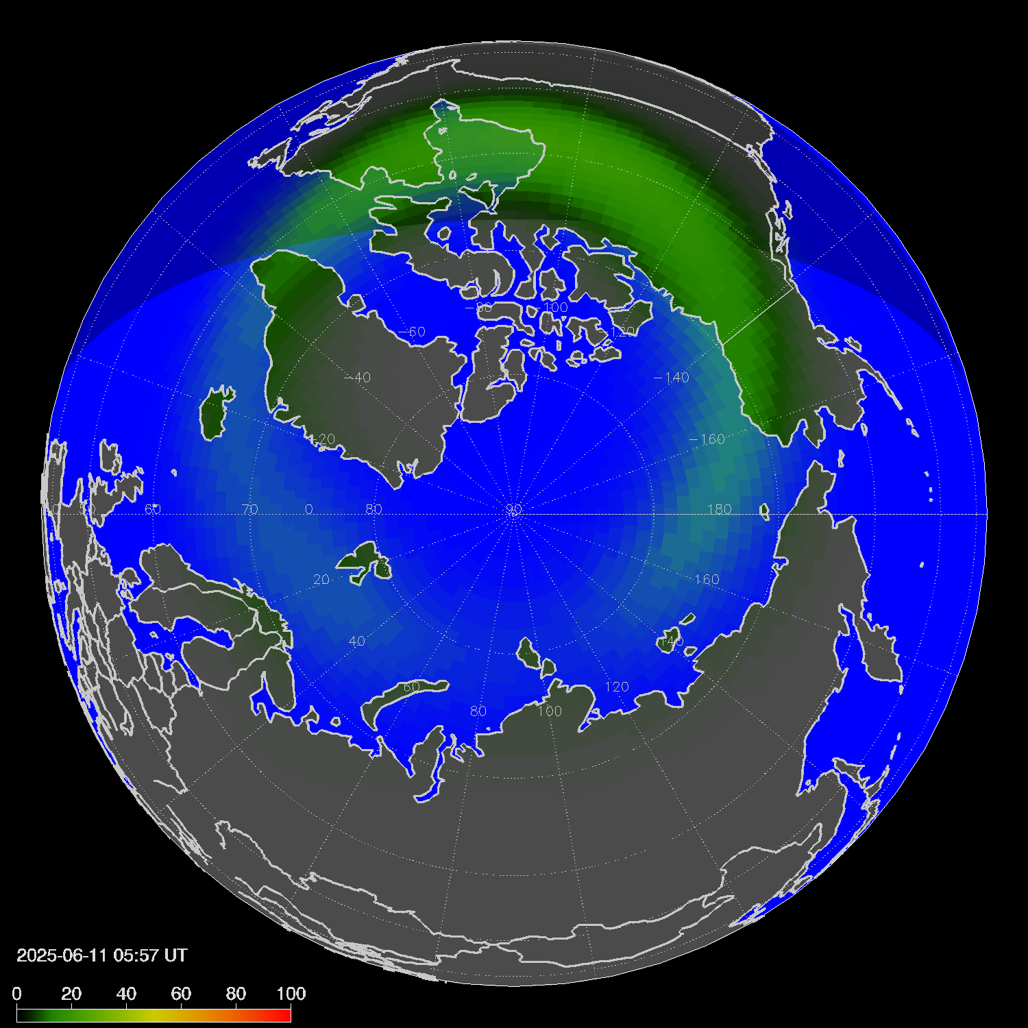 Northern lights (auroras) in the northern hemisphere