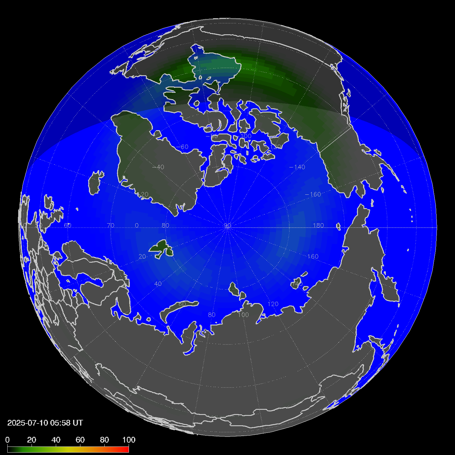 Northern lights (auroras) in the northern hemisphere