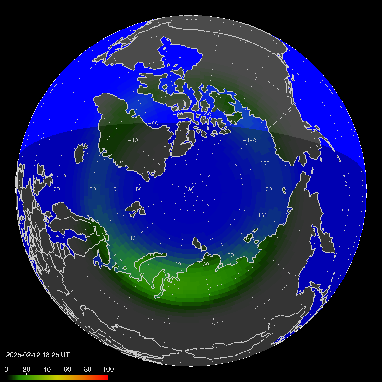 Northern lights (auroras) in the northern hemisphere
