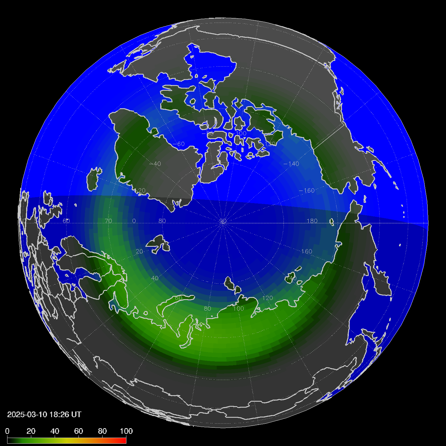 Northern lights (auroras) in the northern hemisphere