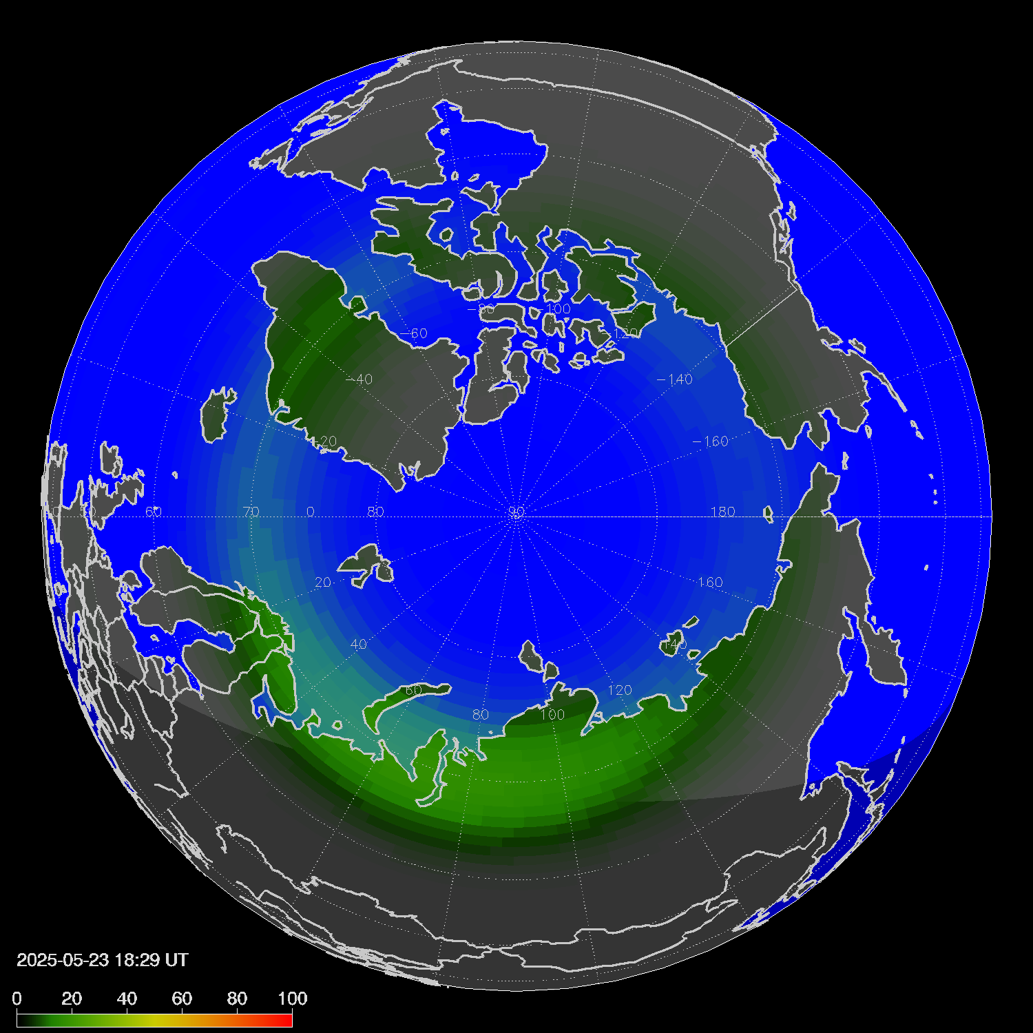 Northern lights (auroras) in the northern hemisphere