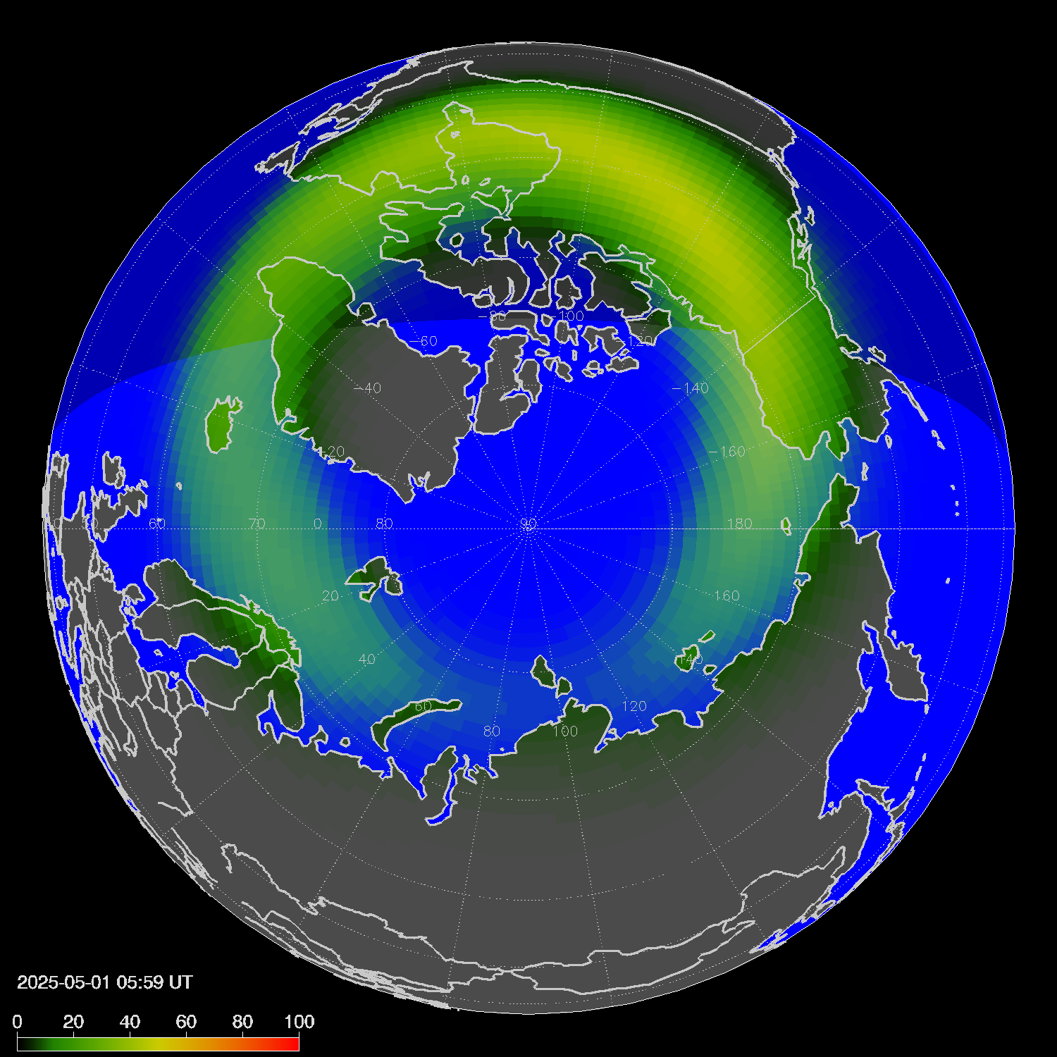 Northern lights (auroras) in the northern hemisphere