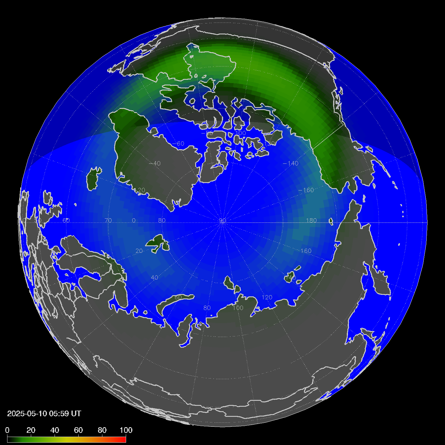 Northern lights (auroras) in the northern hemisphere