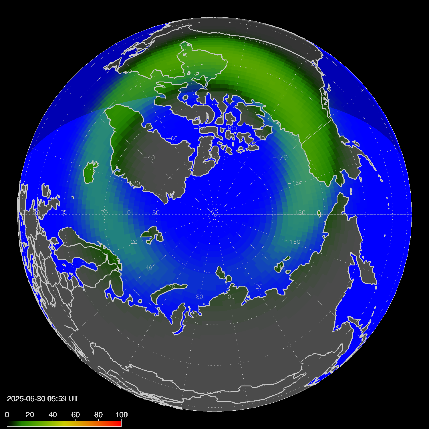 Northern lights (auroras) in the northern hemisphere