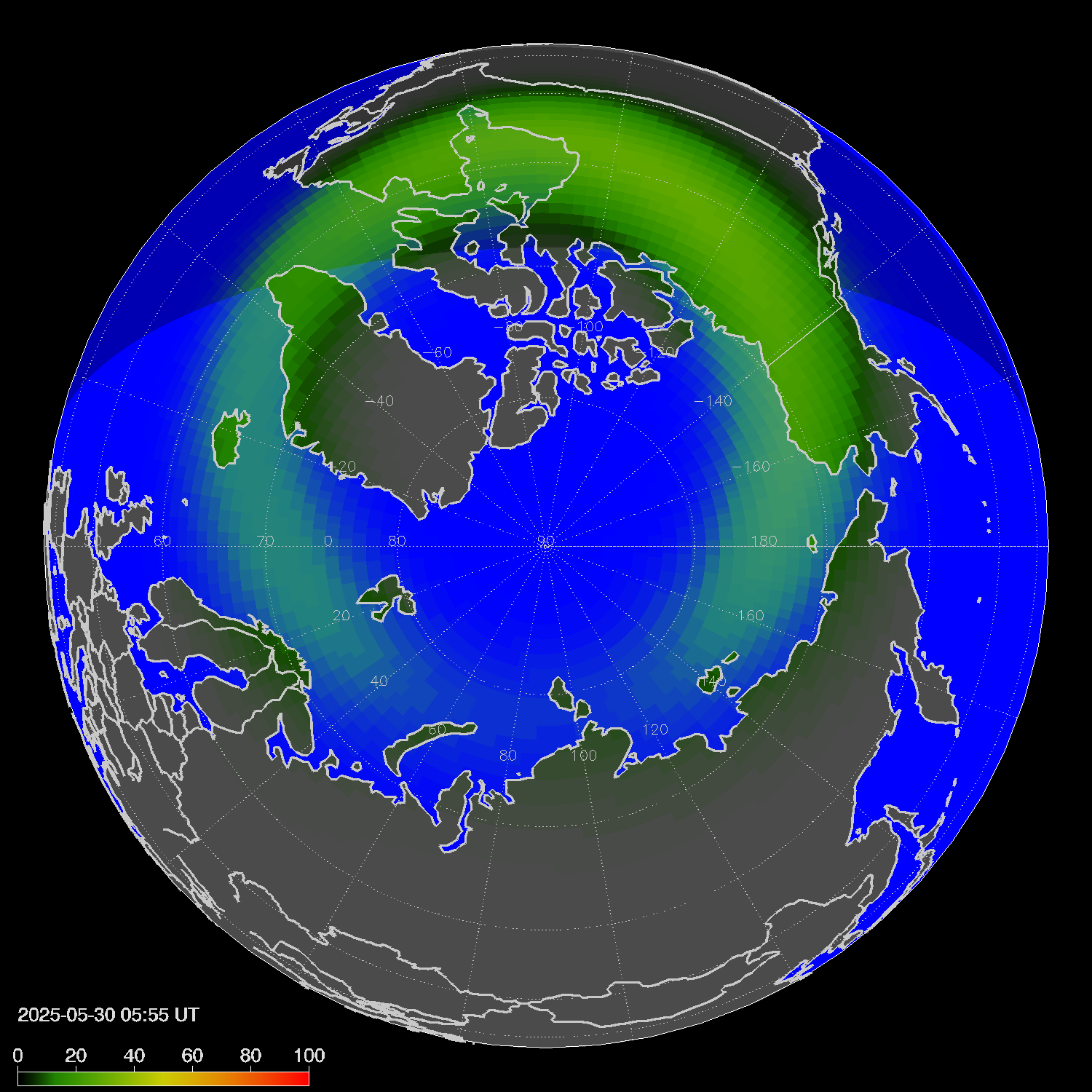 Northern lights (auroras) in the northern hemisphere