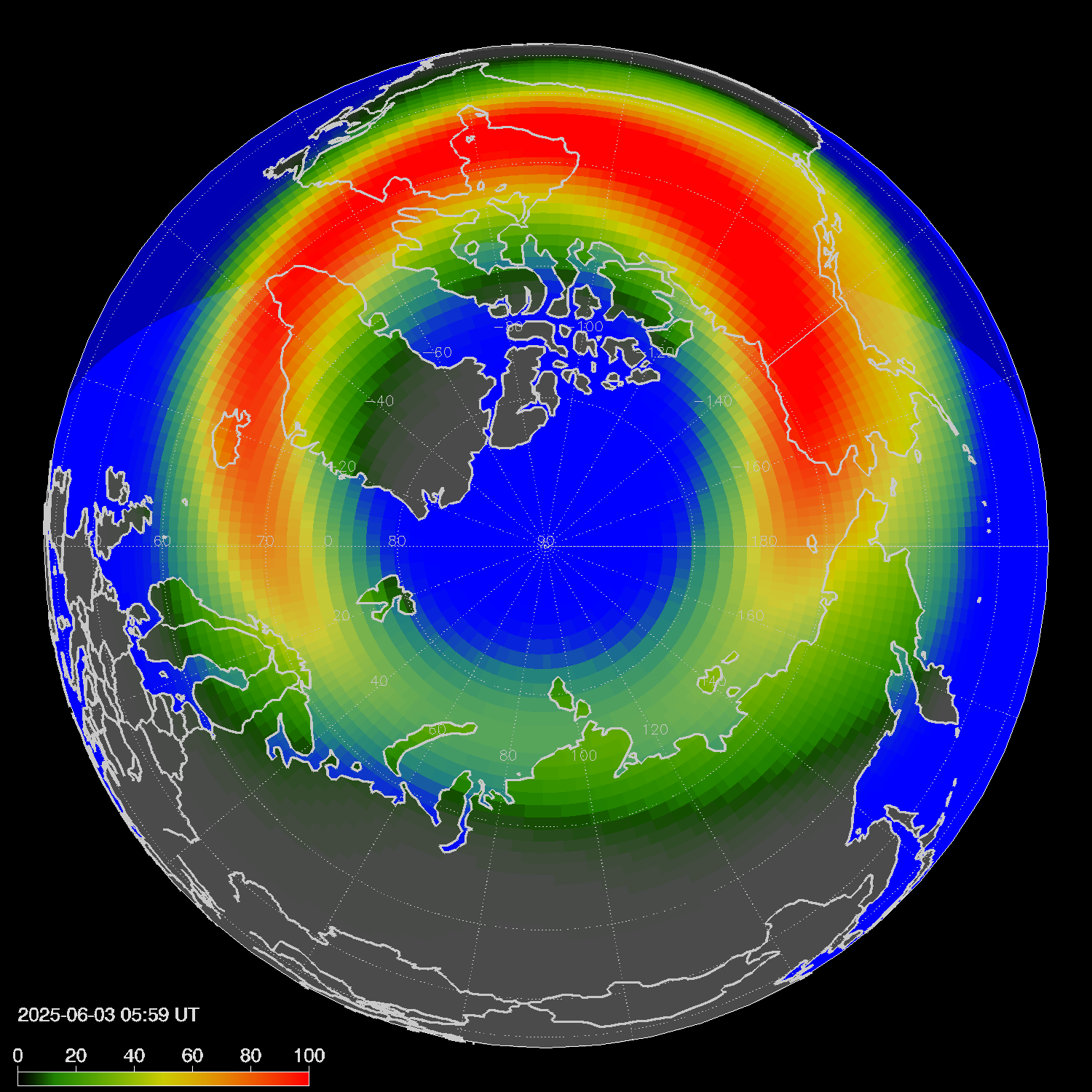 Northern lights (auroras) in the northern hemisphere