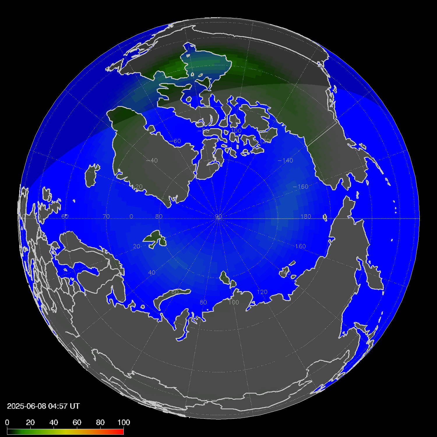 Northern lights (auroras) in the northern hemisphere