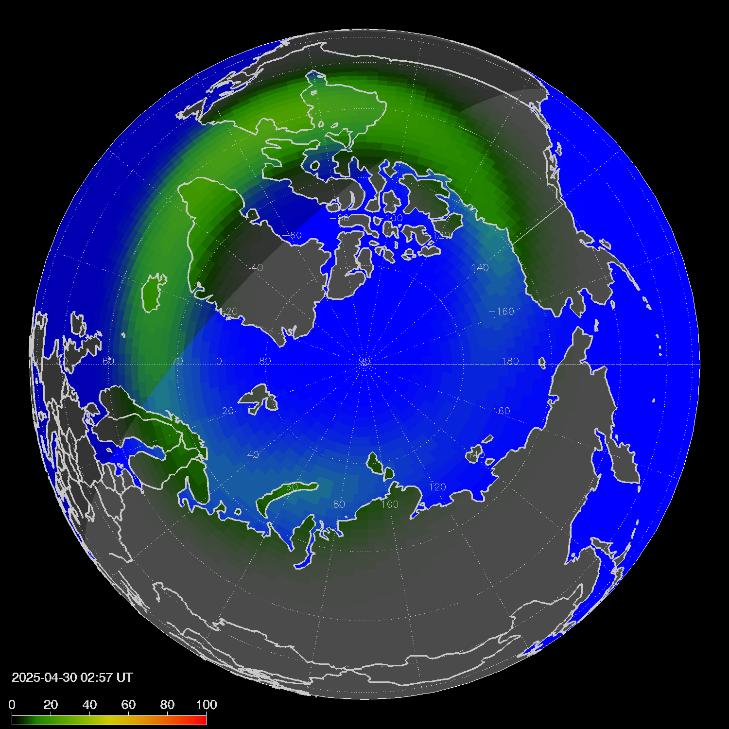 Northern lights (auroras) in the northern hemisphere
