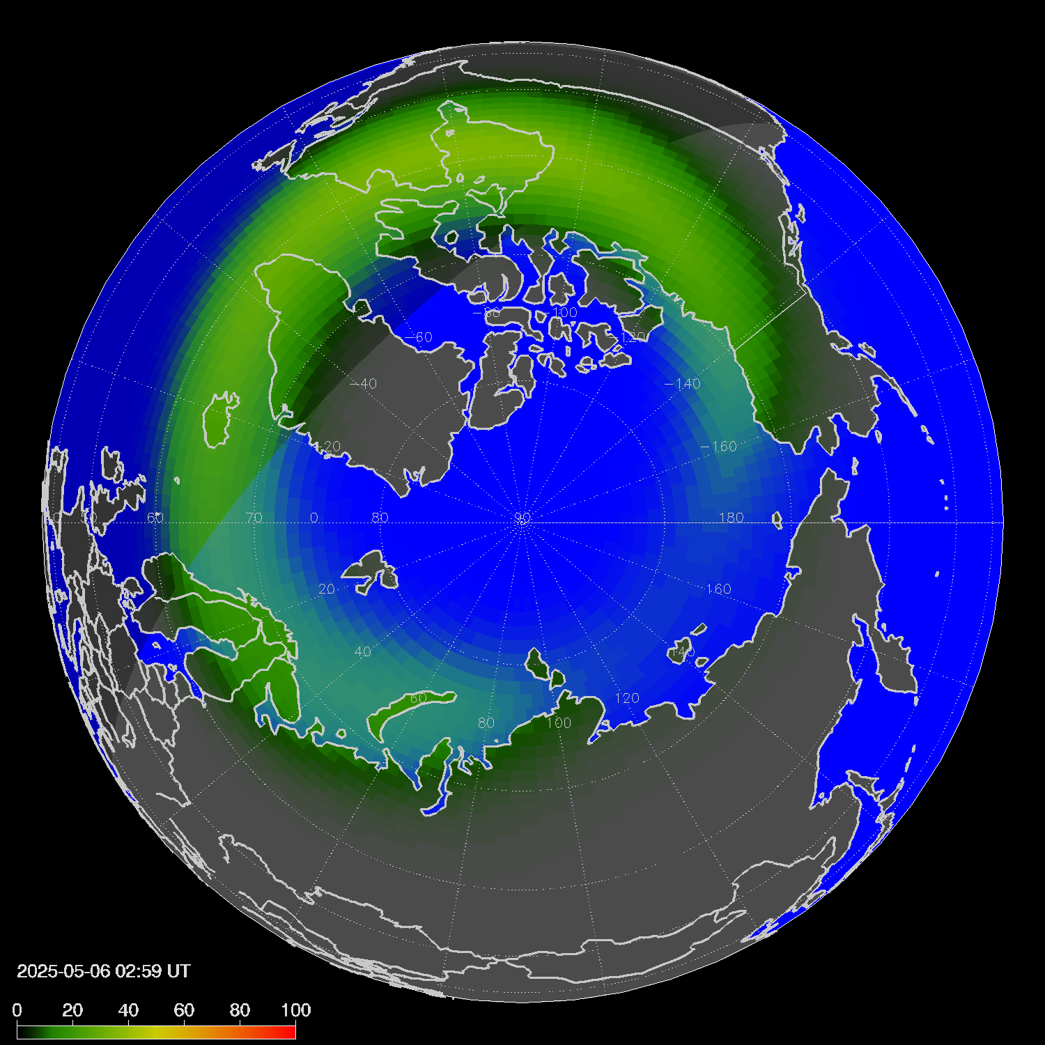 Northern lights (auroras) in the northern hemisphere