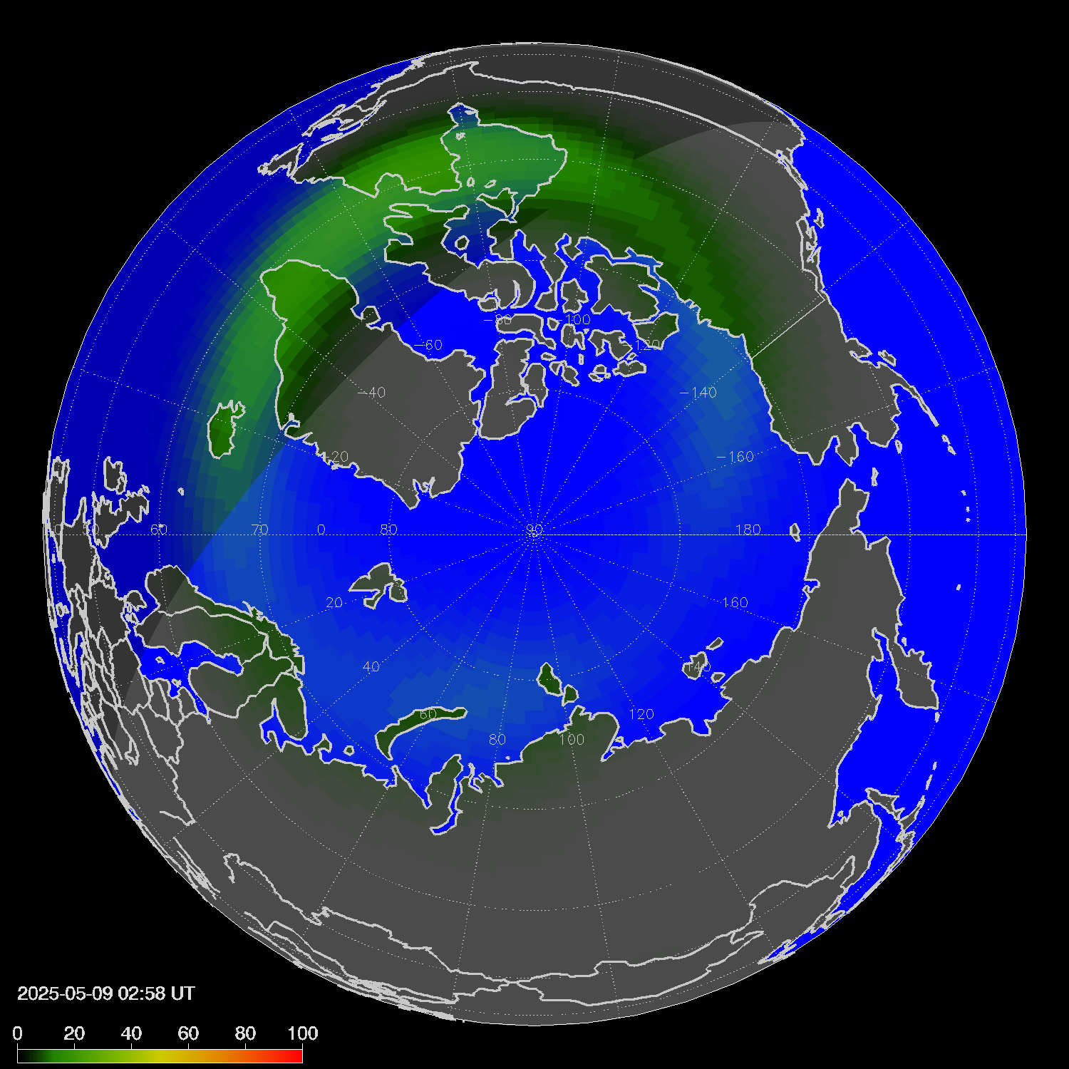Northern lights (auroras) in the northern hemisphere
