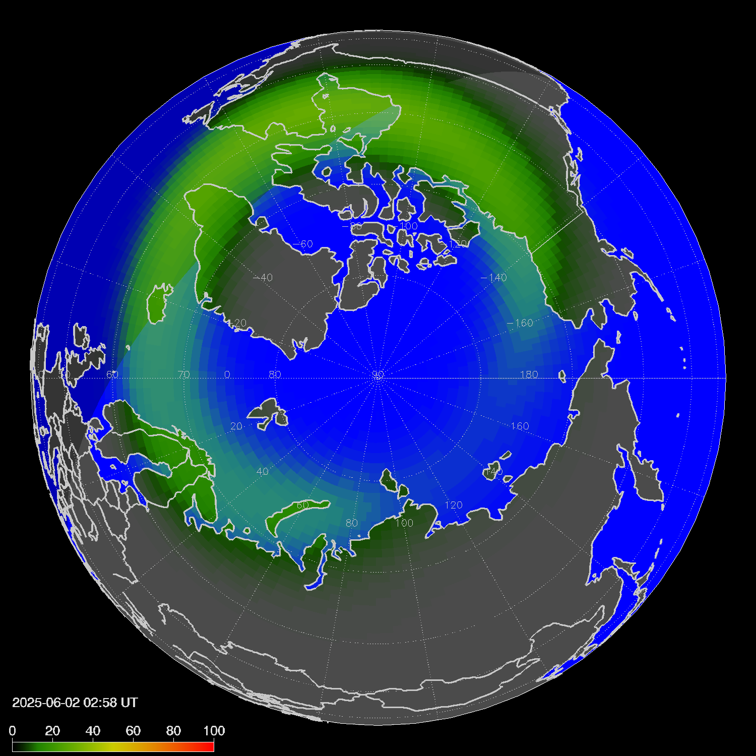 Northern lights (auroras) in the northern hemisphere