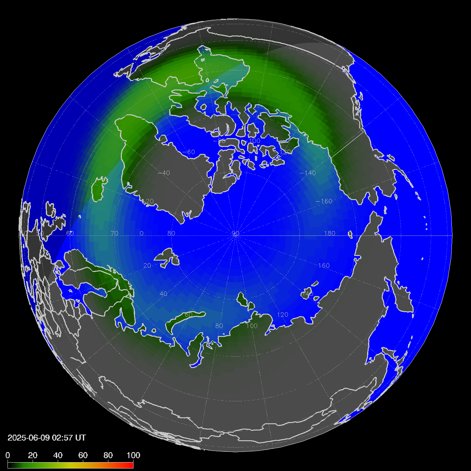 Northern lights (auroras) in the northern hemisphere