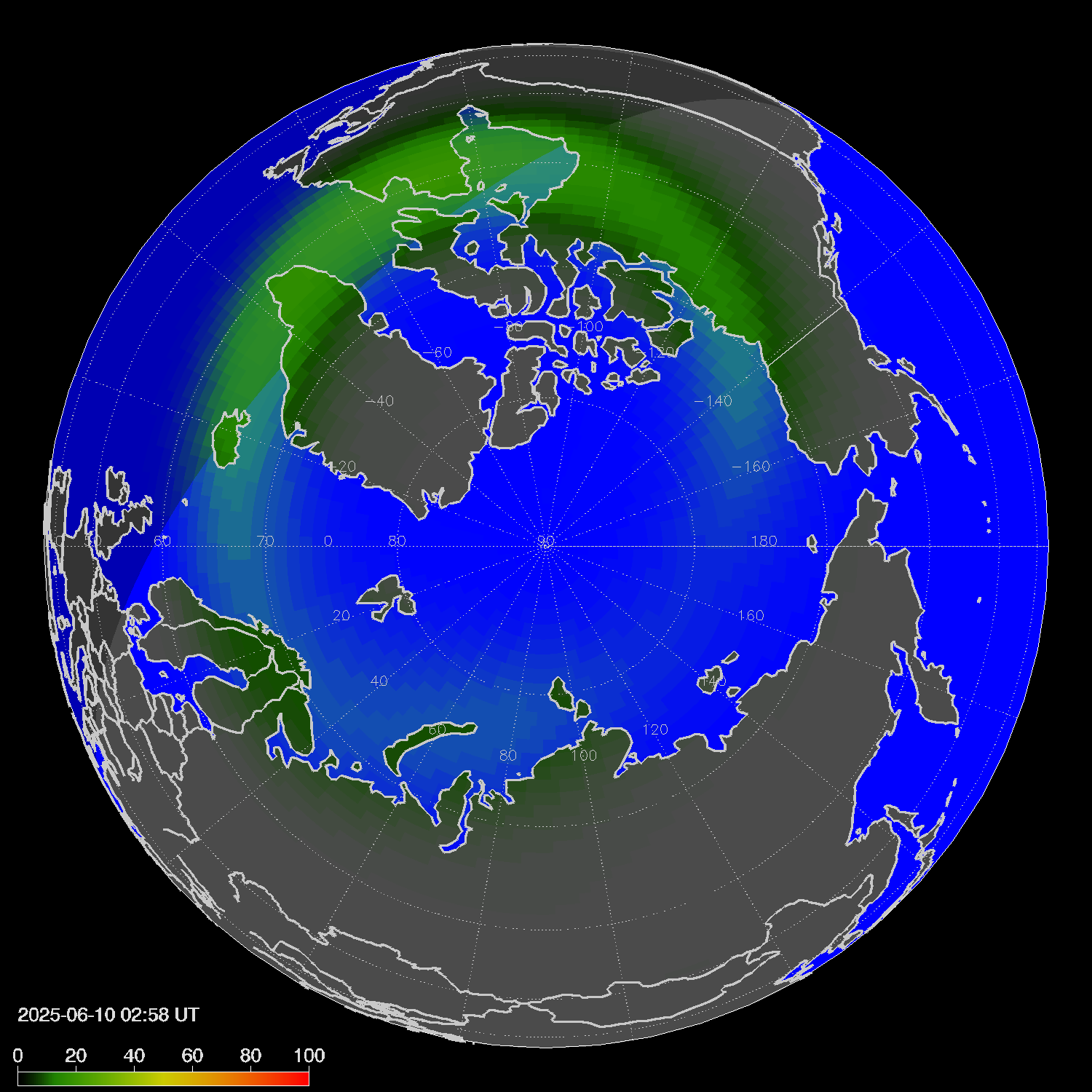 Northern lights (auroras) in the northern hemisphere