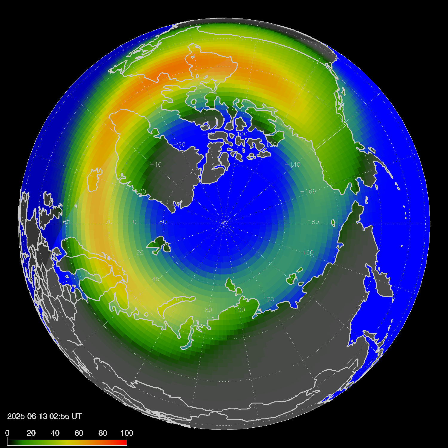Northern lights (auroras) in the northern hemisphere