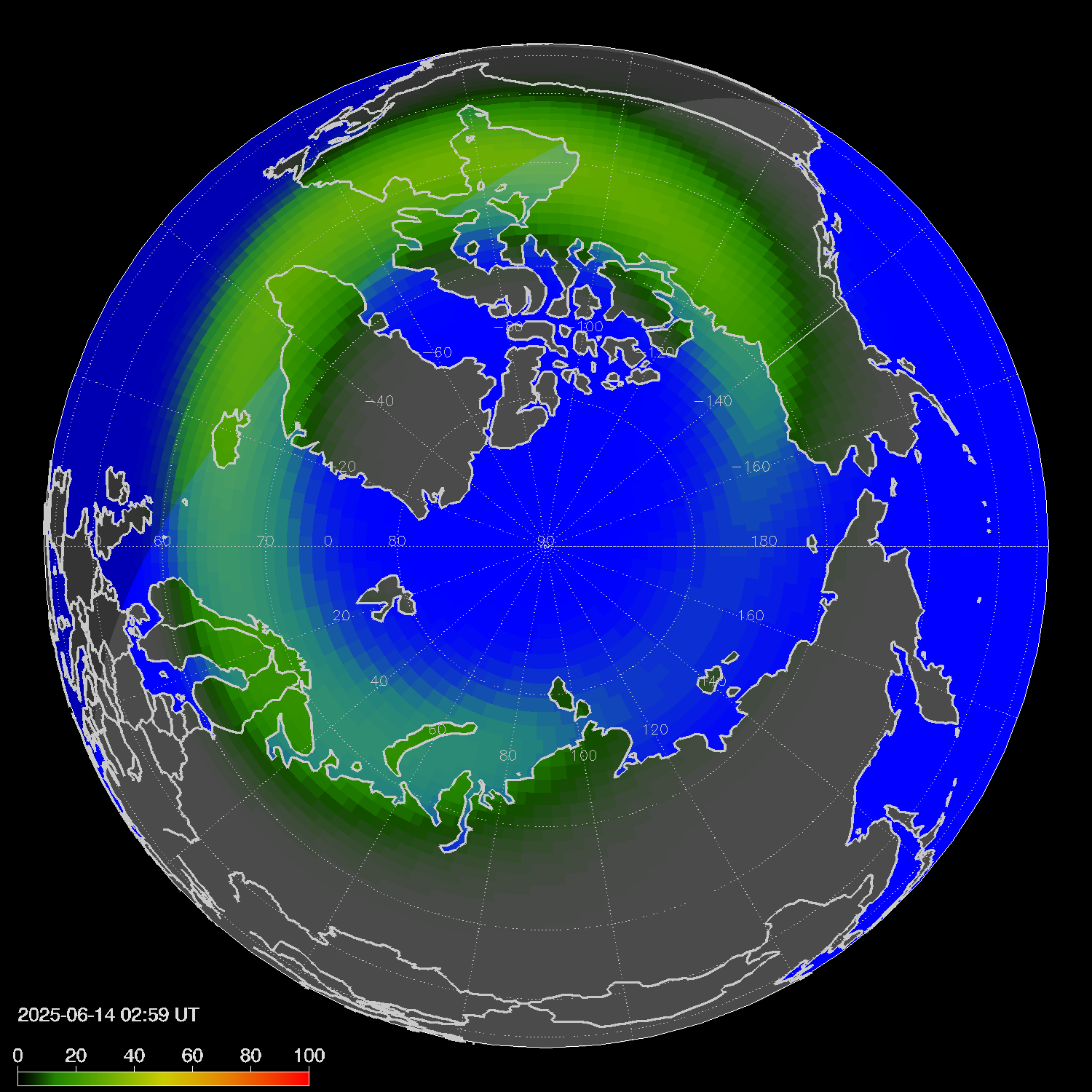 Northern lights (auroras) in the northern hemisphere