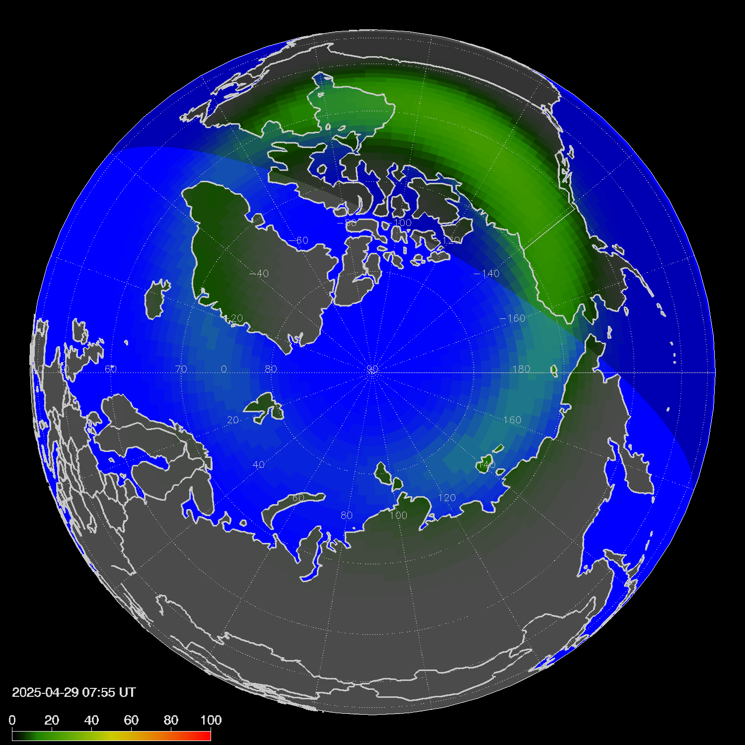 Northern lights (auroras) in the northern hemisphere