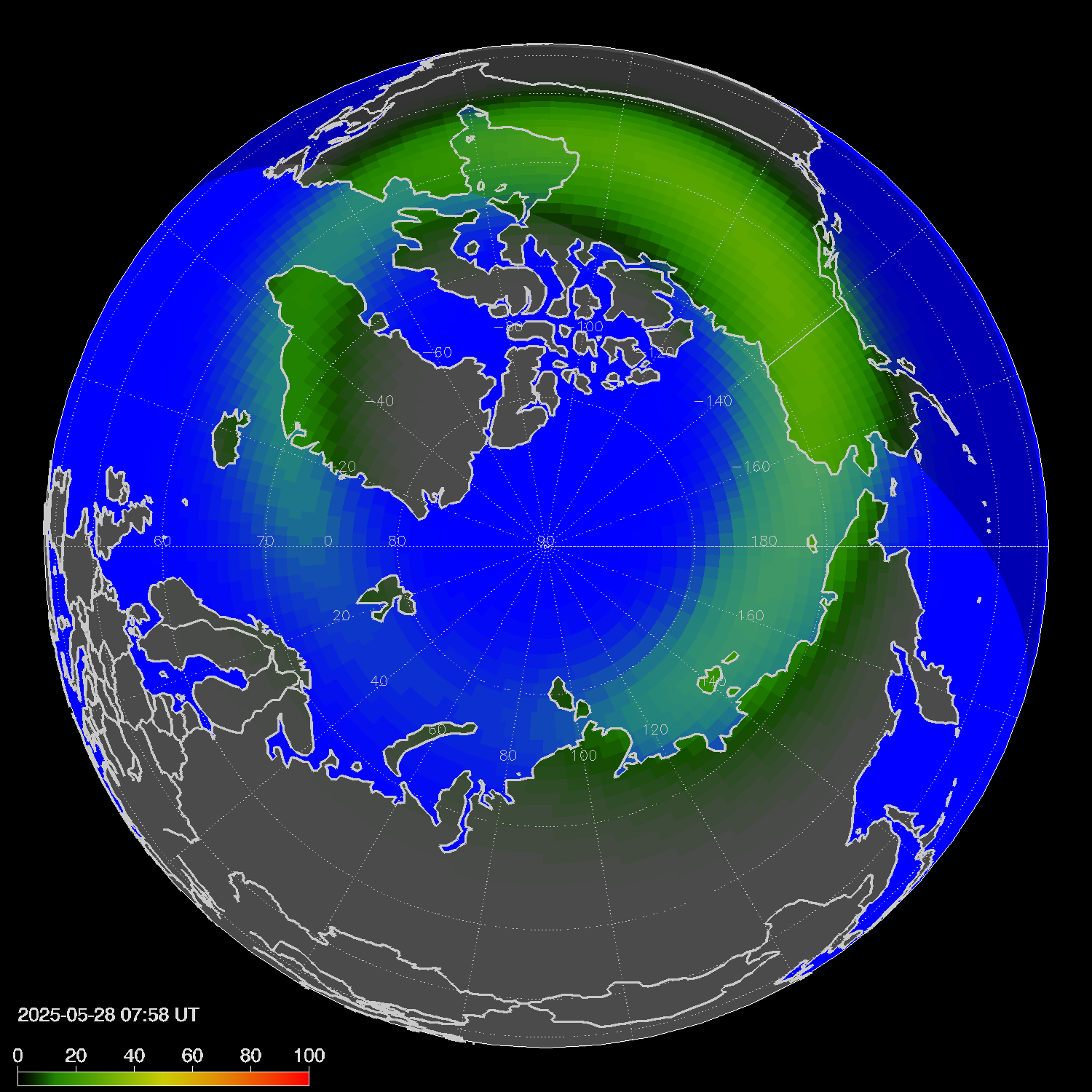 Northern lights (auroras) in the northern hemisphere