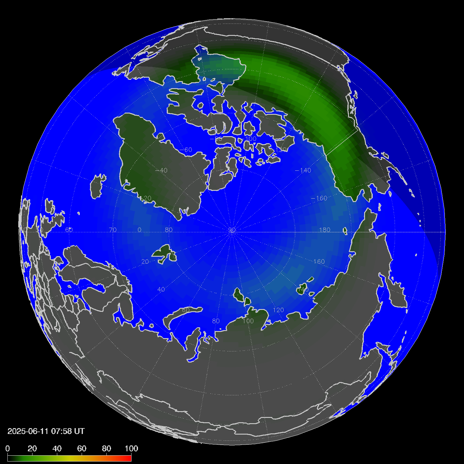 Northern lights (auroras) in the northern hemisphere