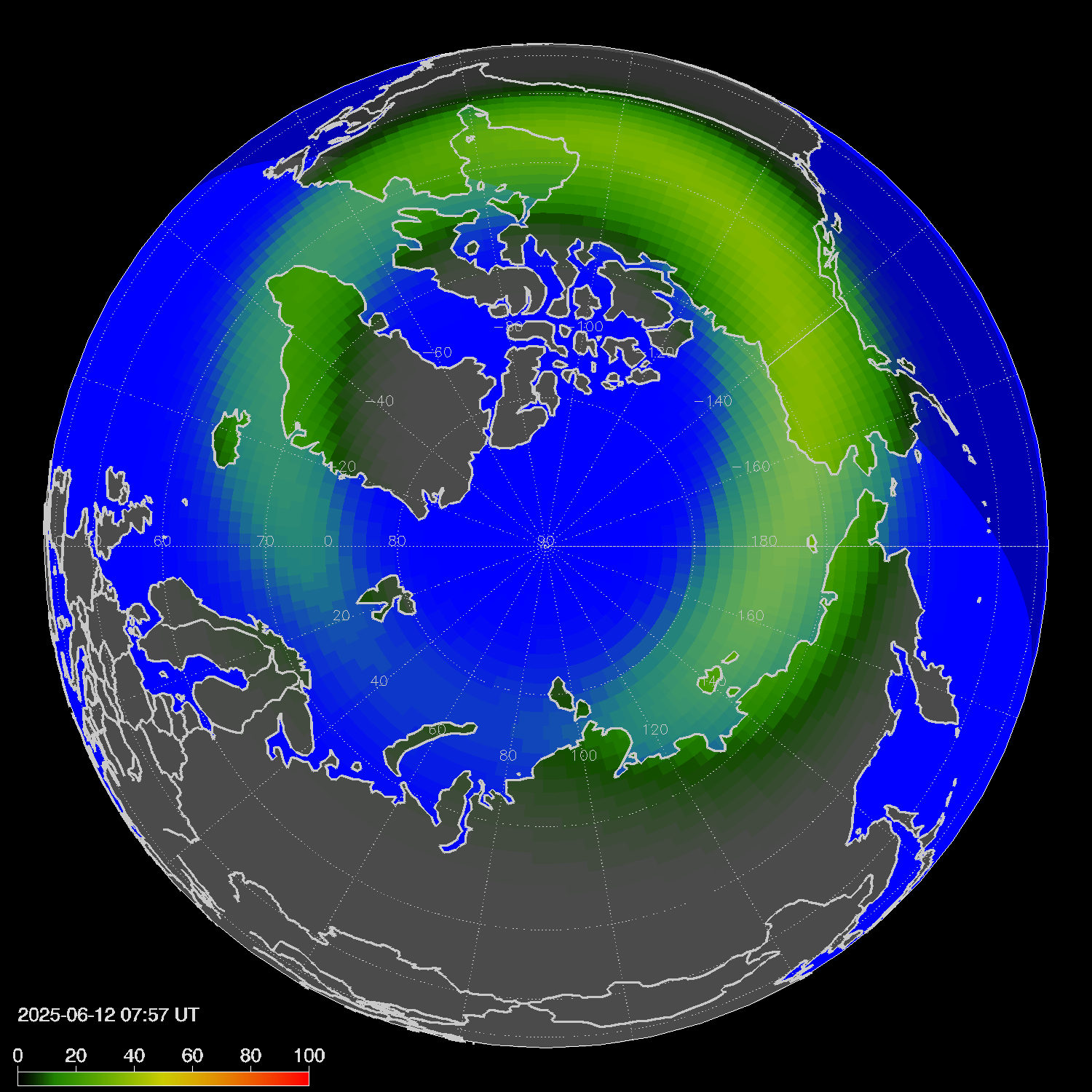 Northern lights (auroras) in the northern hemisphere