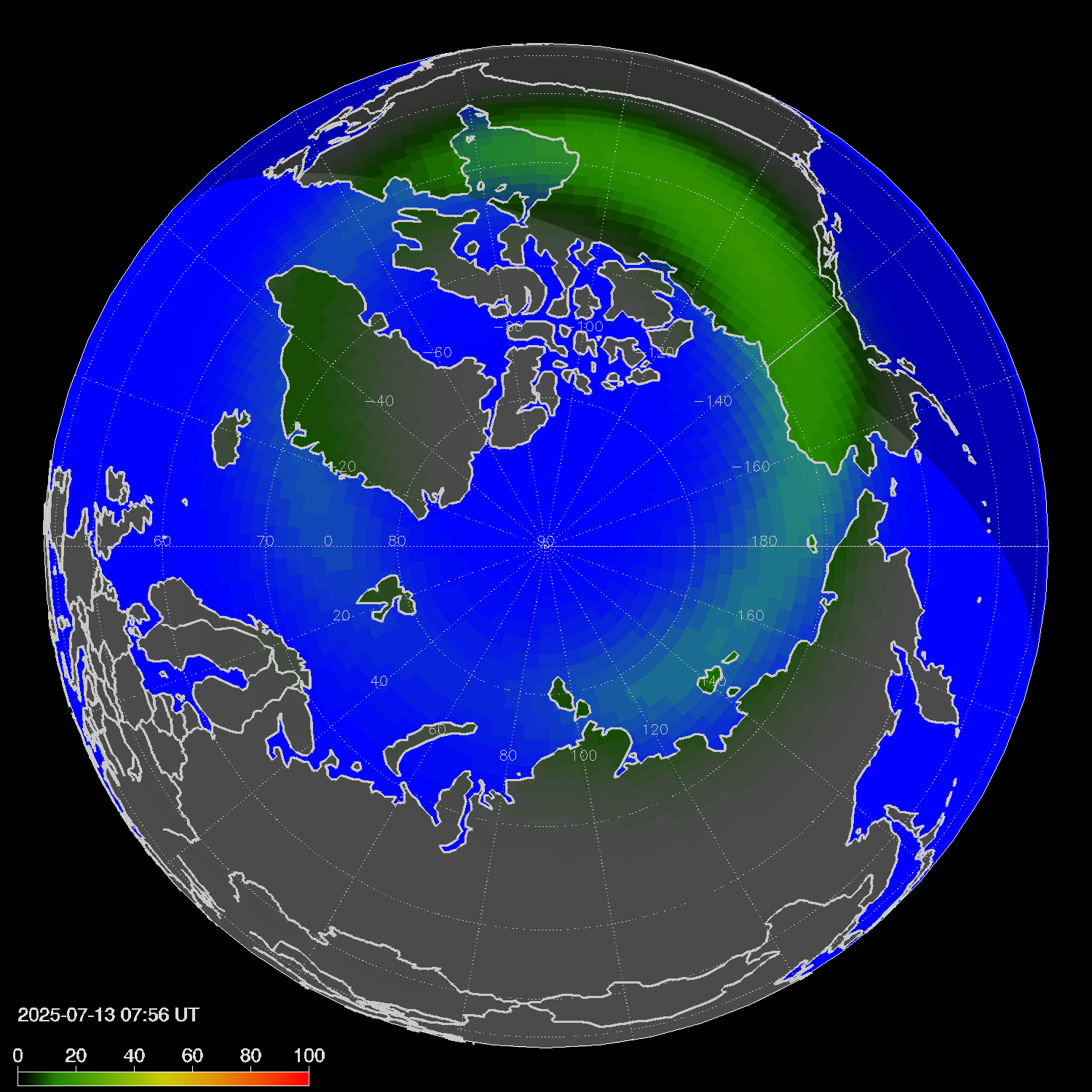 Northern lights (auroras) in the northern hemisphere