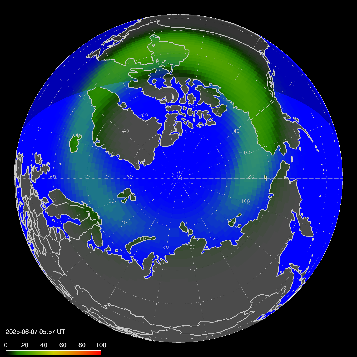 Northern lights (auroras) in the northern hemisphere
