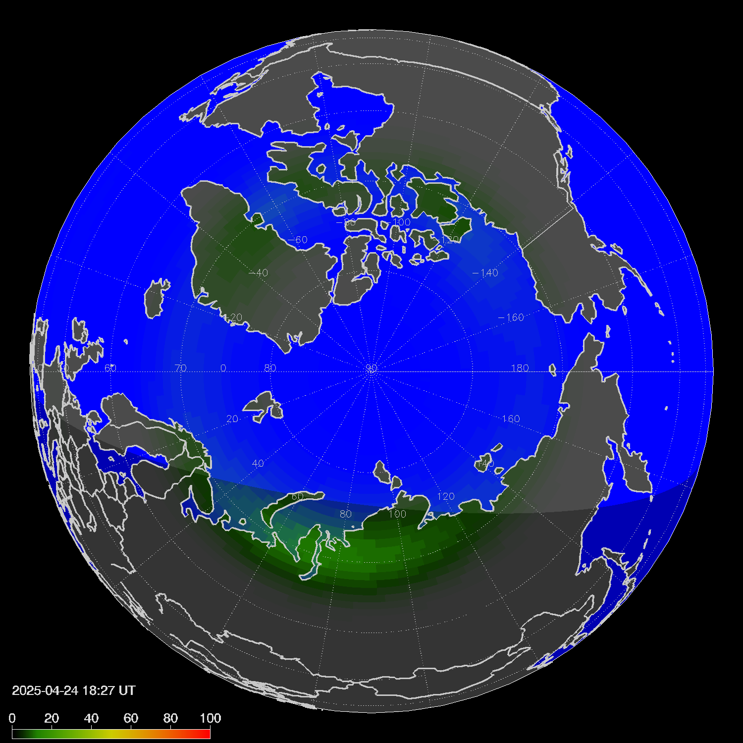 Northern lights (auroras) in the northern hemisphere